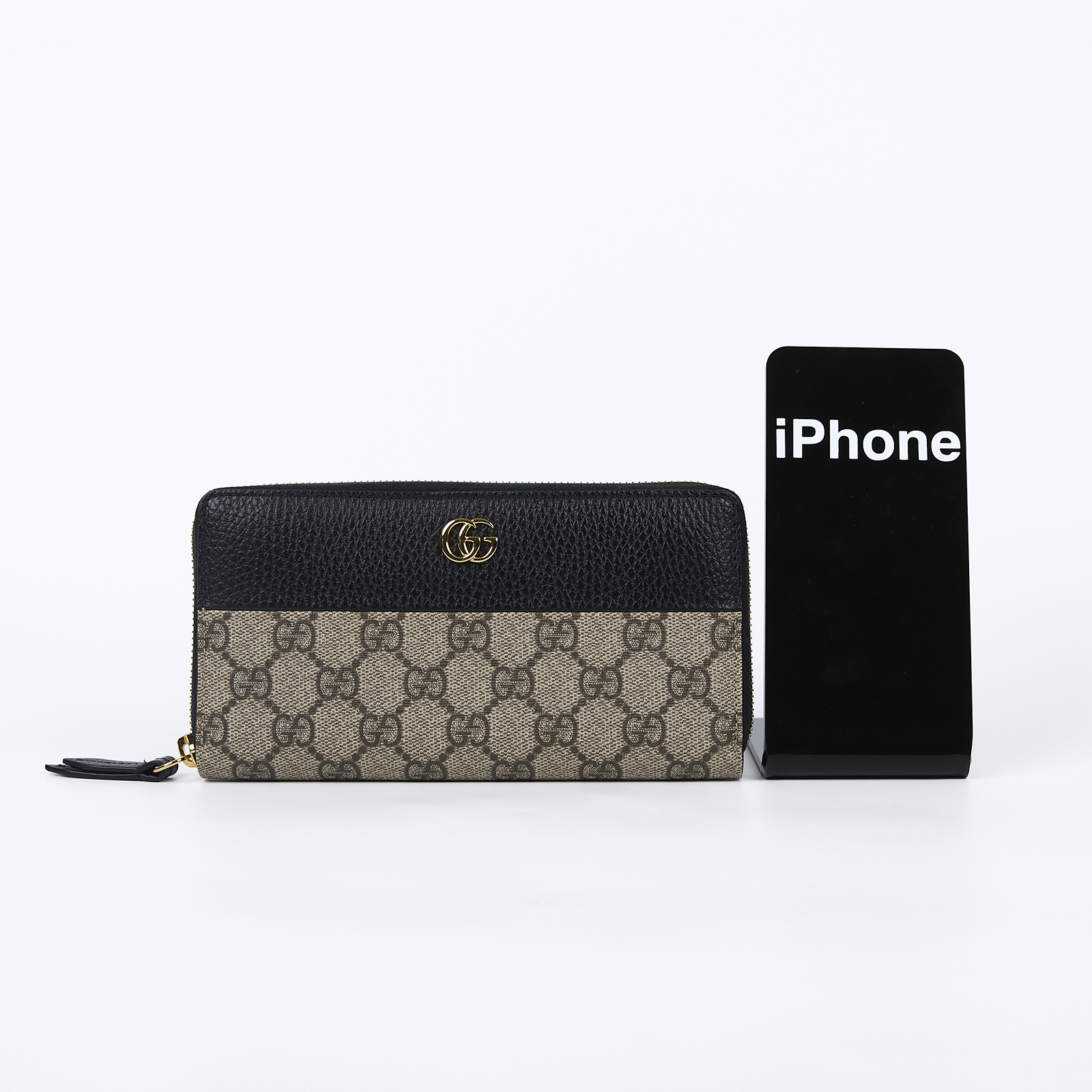 古馳 GUCCI GG Marmont 長夾 錢包 456117 AAE5E 黑拼原花拉鍊長夾 原廠盒子/防塵袋