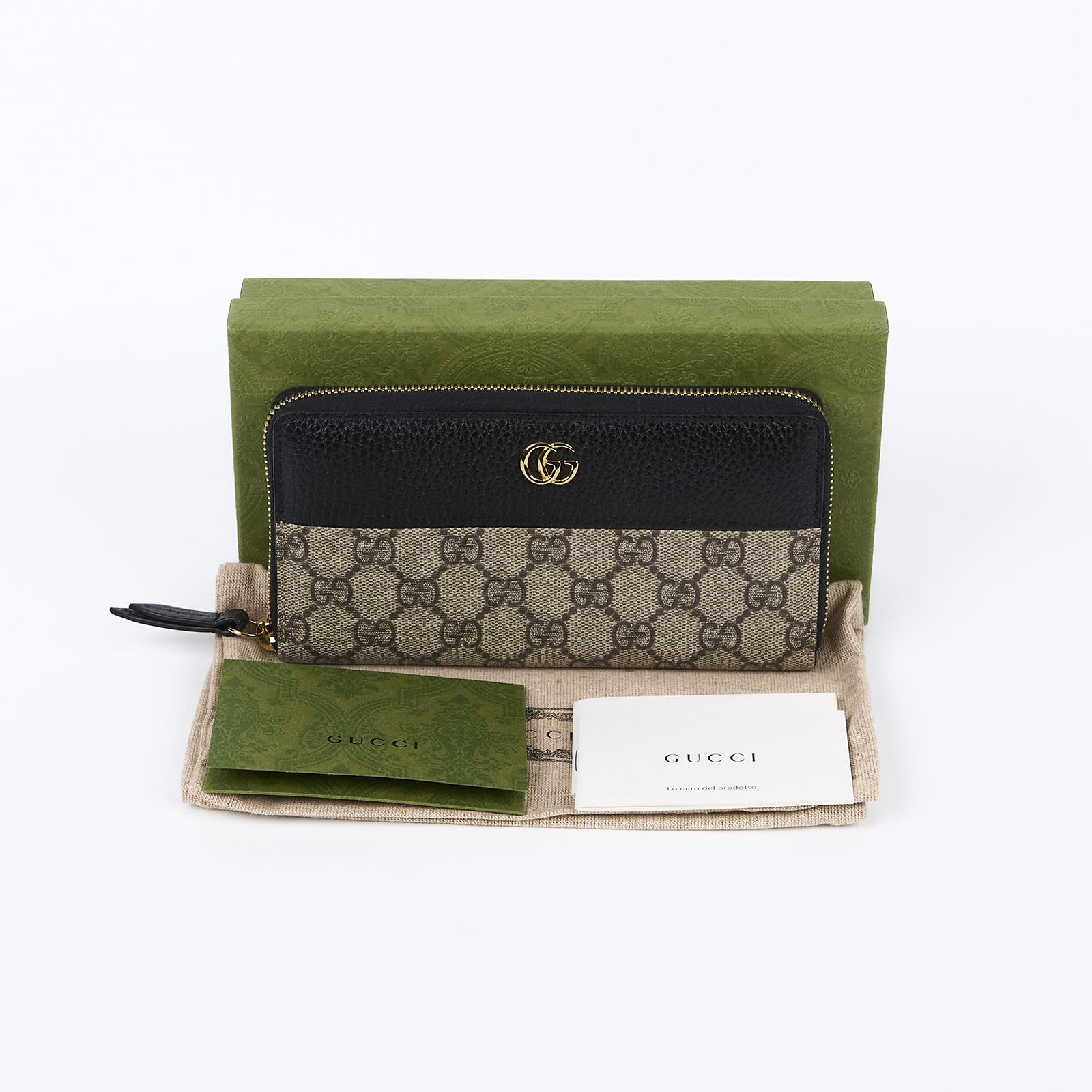 古馳 GUCCI GG Marmont 長夾 錢包 456117 AAE5E 黑拼原花拉鍊長夾 原廠盒子/防塵袋