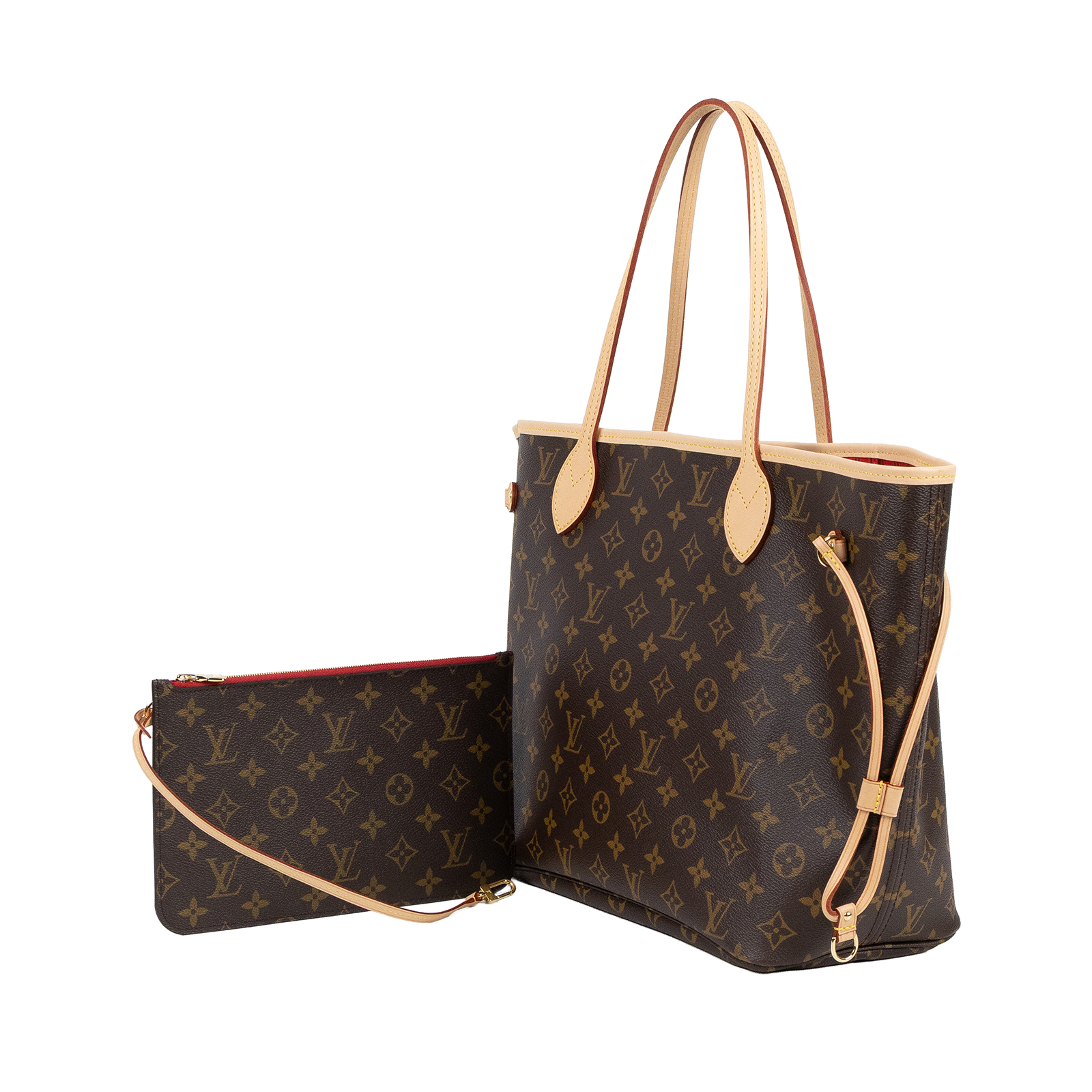 路易威登 LOUIS VUITTON Neverfull MM  經典帆布 肩背 購物袋 櫻桃紅內襯 M46987 晶片款  原廠盒子/防塵袋/內袋