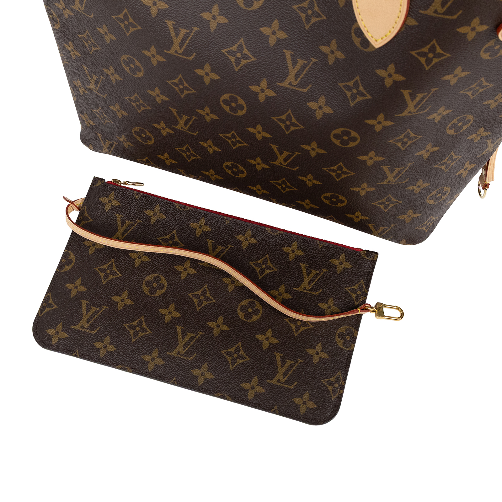 路易威登 LOUIS VUITTON Neverfull MM  經典帆布 肩背 購物袋 櫻桃紅內襯 M46987 晶片款  原廠盒子/防塵袋/內袋