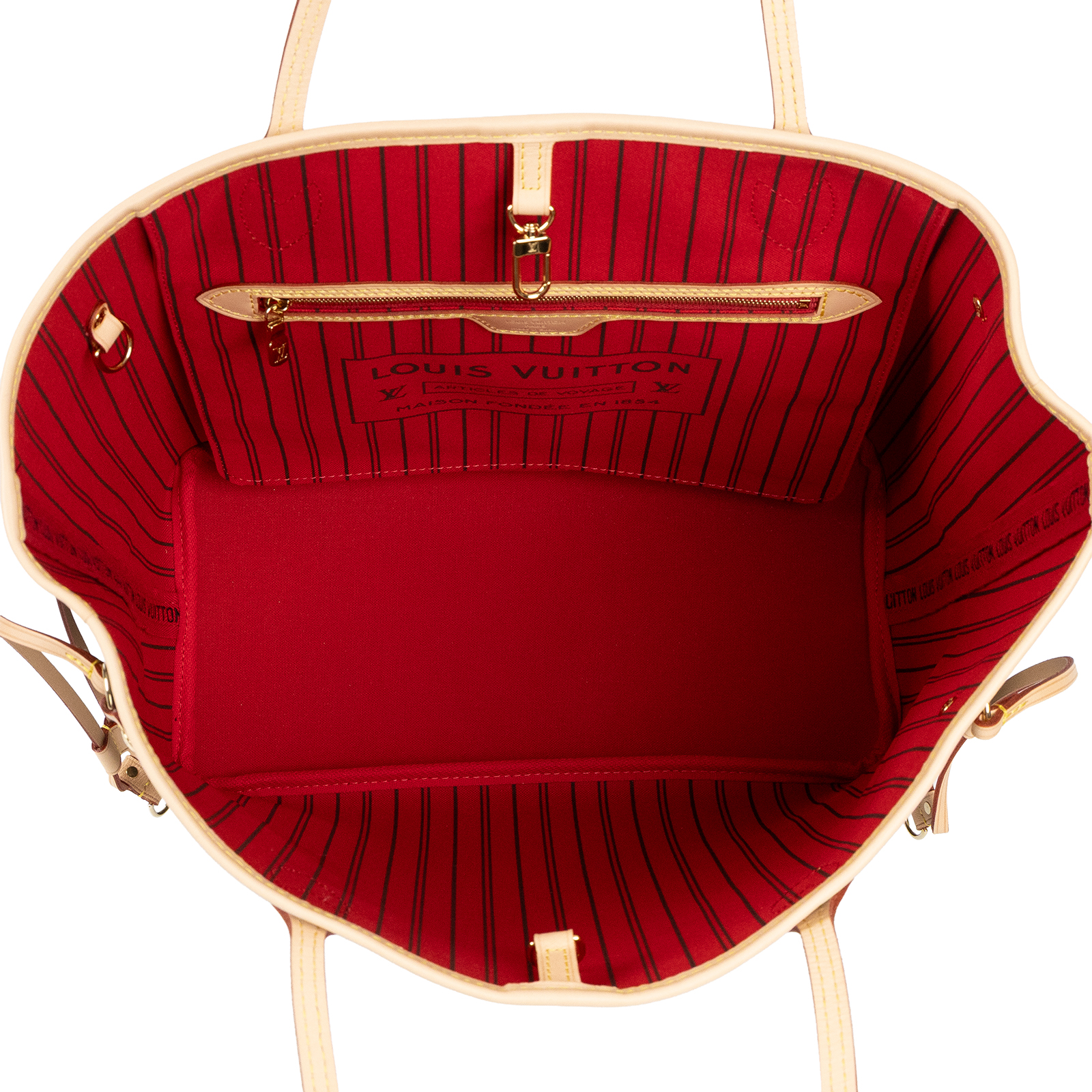 路易威登 LOUIS VUITTON Neverfull MM  經典帆布 肩背 購物袋 櫻桃紅內襯 M46987 晶片款  原廠盒子/防塵袋/內袋