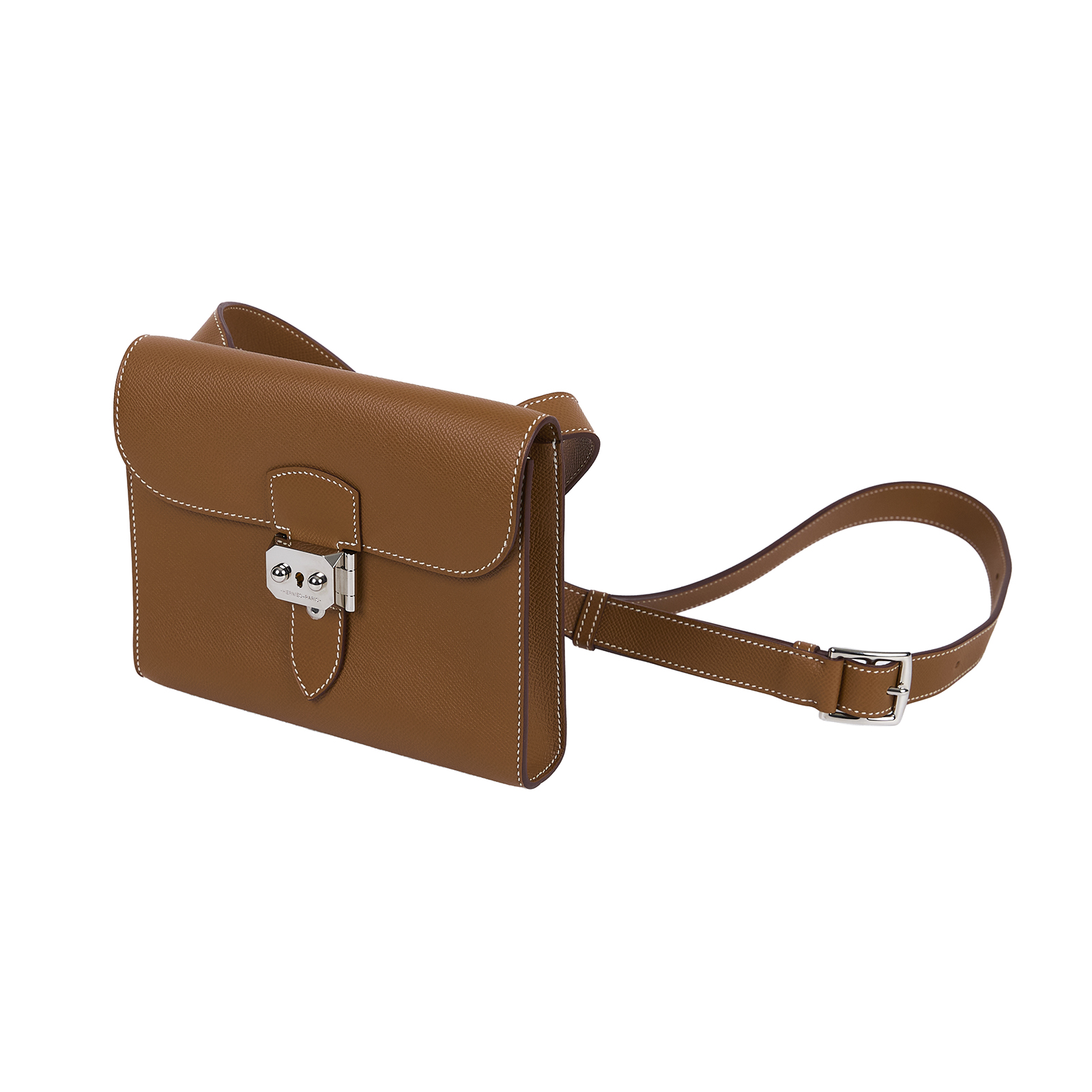 愛馬仕 Hermes Sac a depeches 21 郵差包 銀色五金 金棕色 H085470CK37 K刻  原廠盒子/防塵袋/購買證明影本