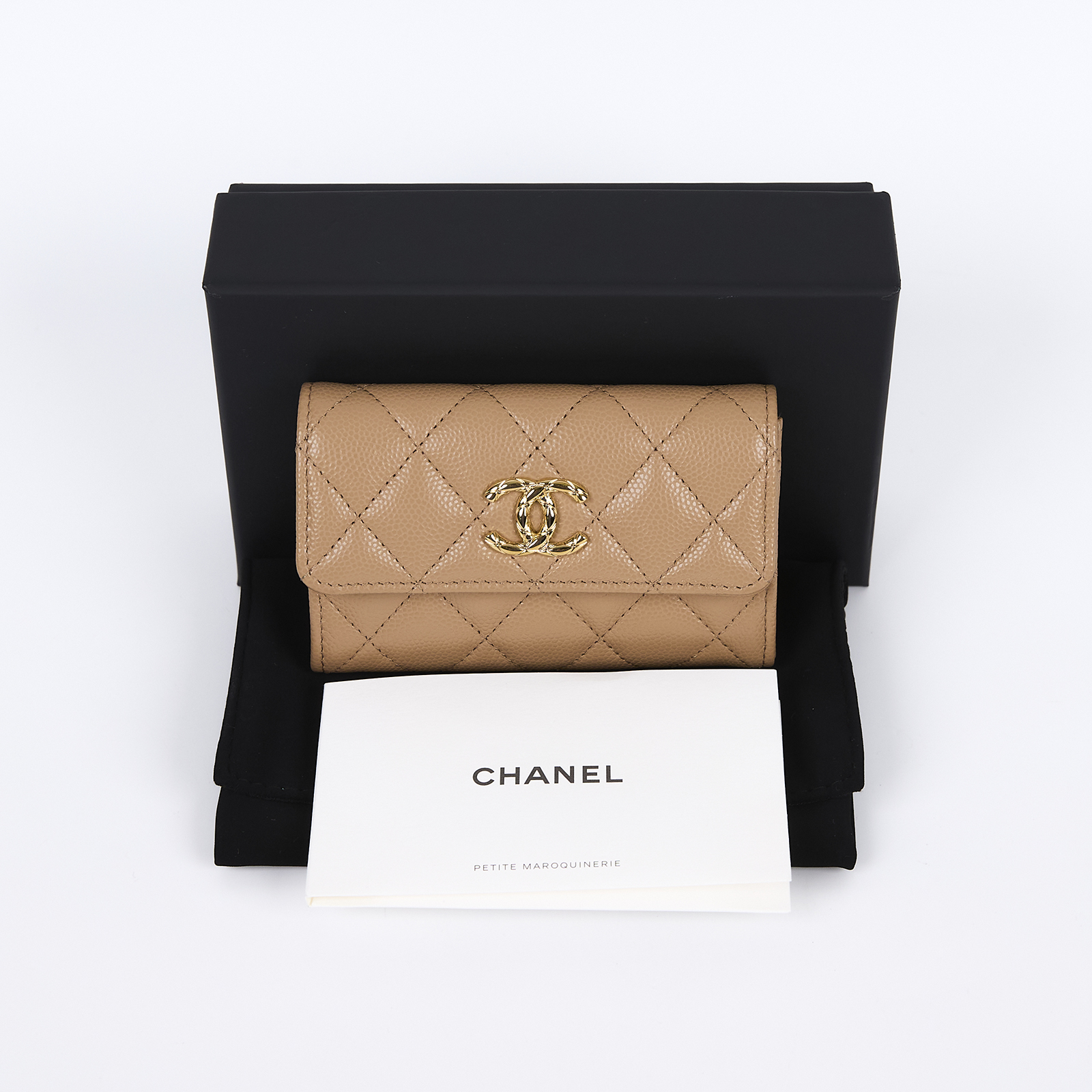 香奈兒 CHANEL CC 卡片夾  晶片款 泰奶色卡包 原廠盒子/防塵袋