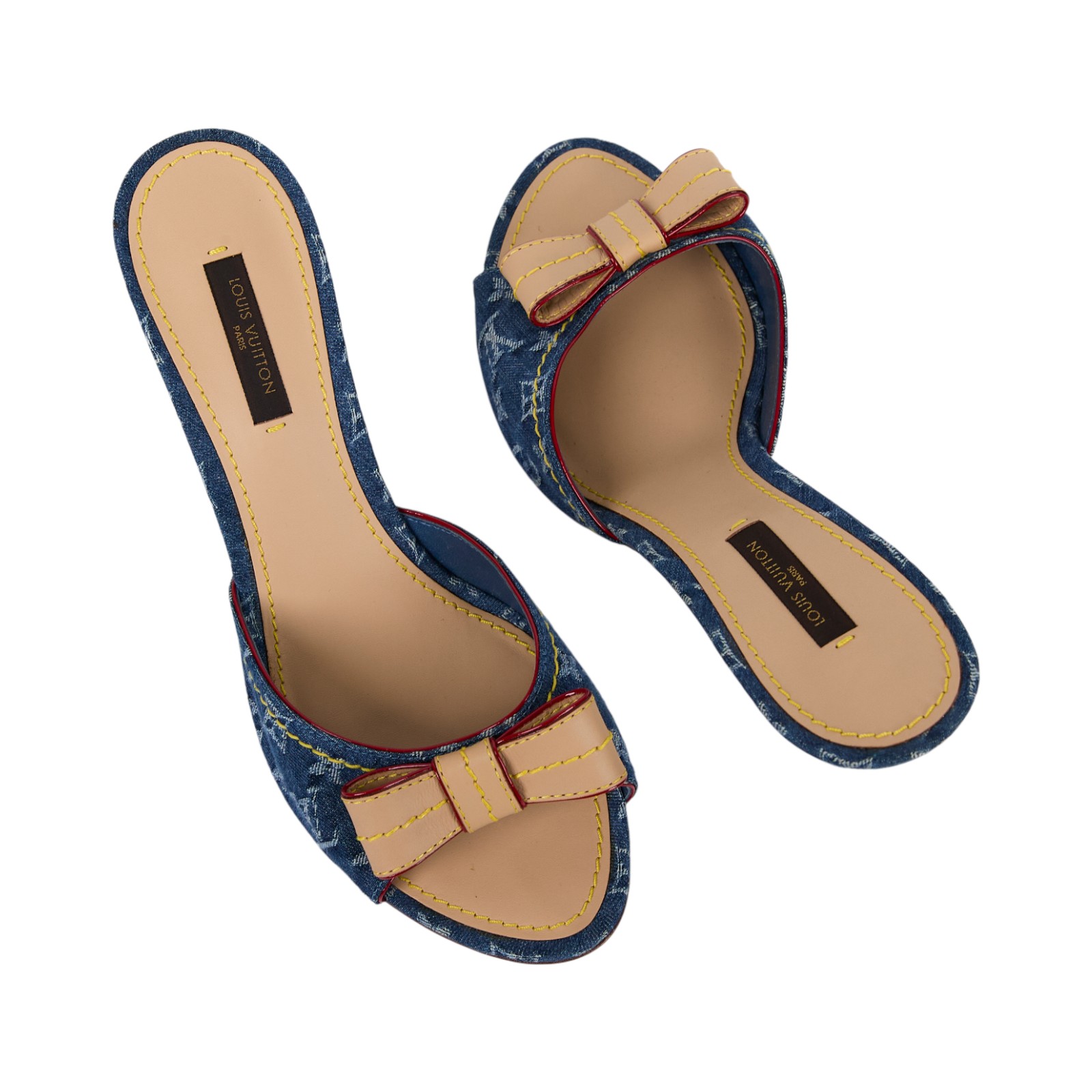 路易威登 LOUIS VUITTON 老花 Monogram 涼鞋 拖鞋 單寧  丹寧露趾跟鞋 防塵袋