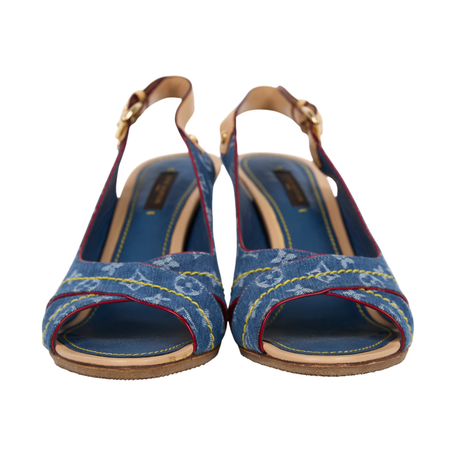 路易威登 LOUIS VUITTON 老花 Monogram 涼鞋 單寧  丹寧交叉露趾跟鞋 原廠盒子/防塵袋