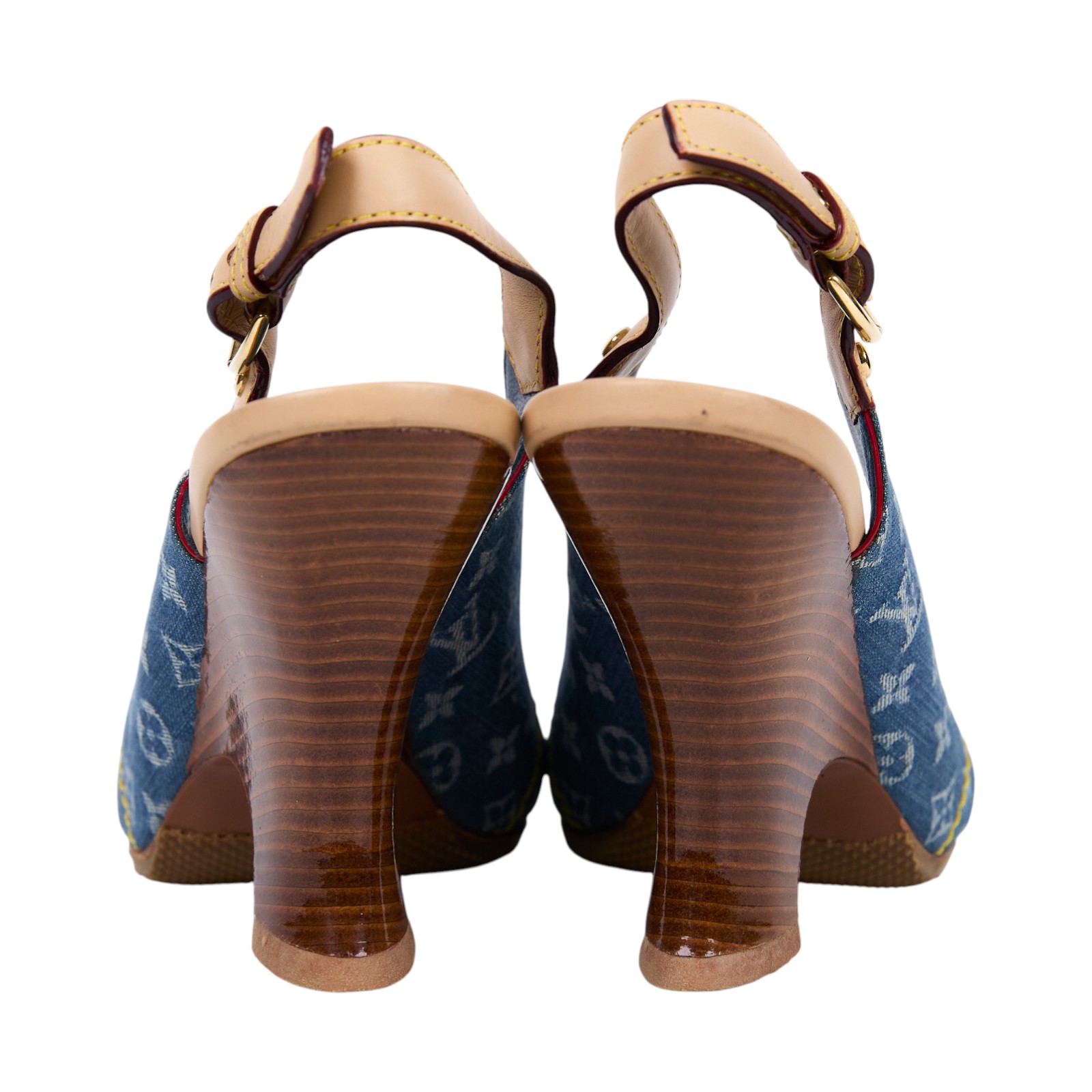 路易威登 LOUIS VUITTON 老花 Monogram 涼鞋 單寧  丹寧交叉露趾跟鞋 原廠盒子/防塵袋