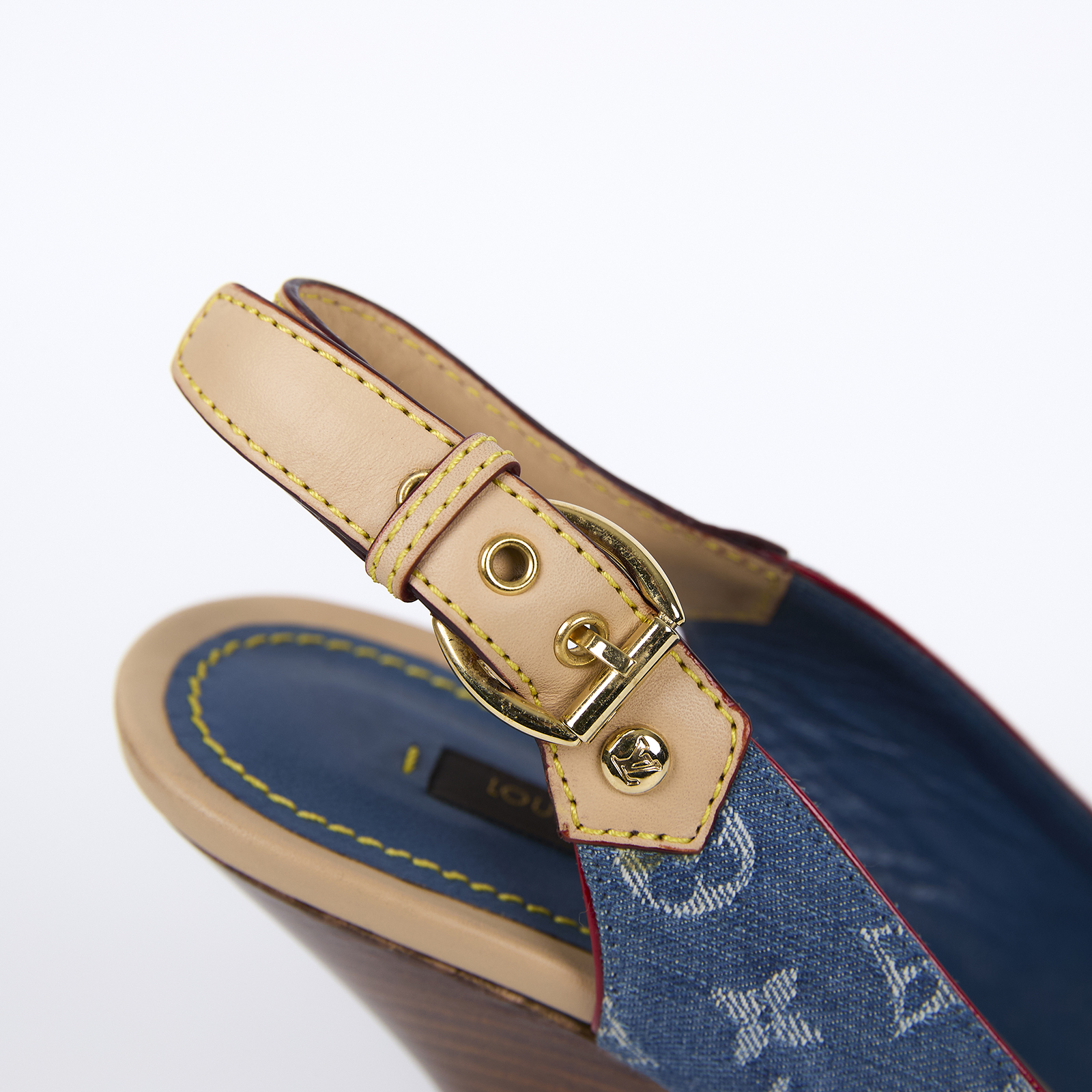 路易威登 LOUIS VUITTON 老花 Monogram 涼鞋 單寧  丹寧交叉露趾跟鞋 原廠盒子/防塵袋