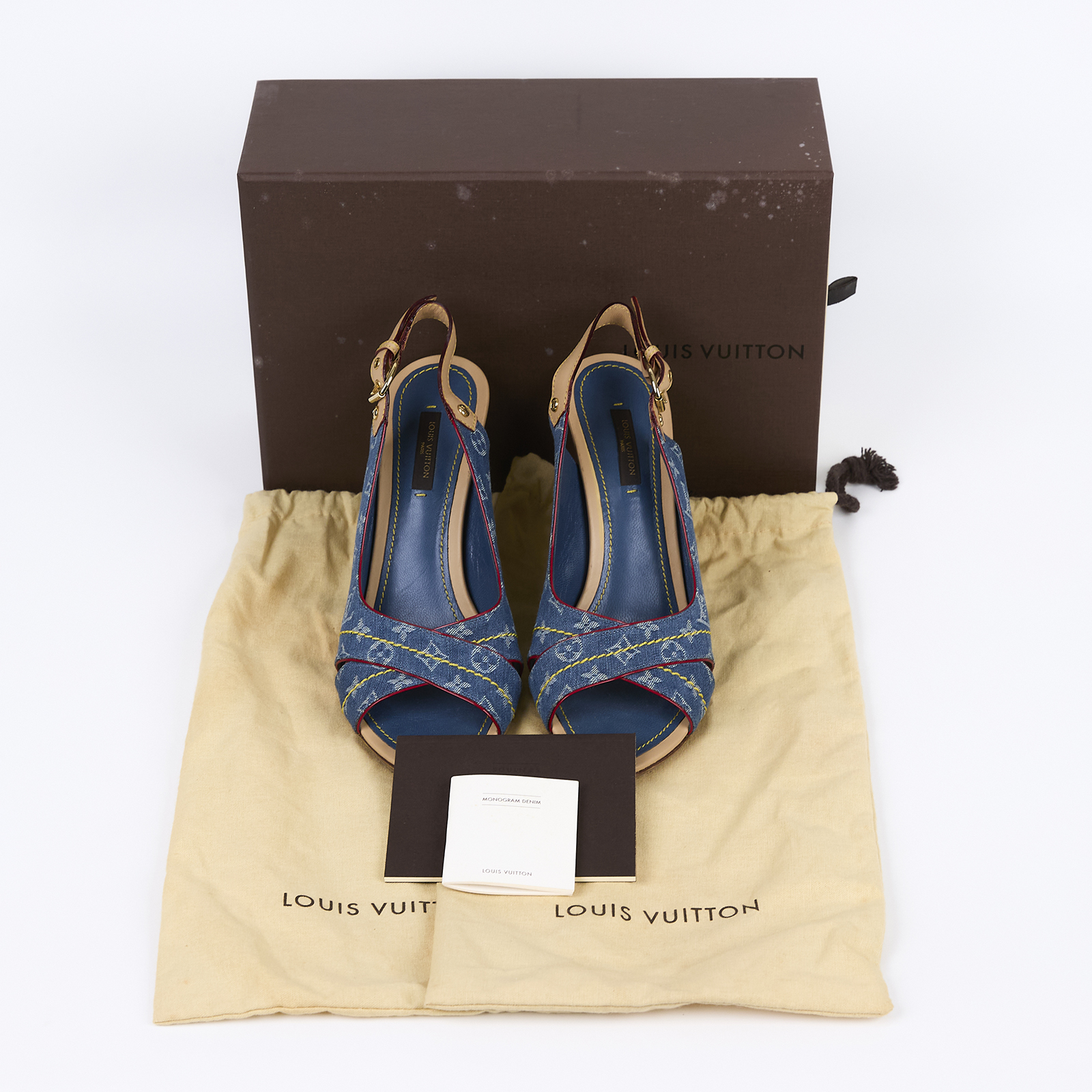 路易威登 LOUIS VUITTON 老花 Monogram 涼鞋 單寧  丹寧交叉露趾跟鞋 原廠盒子/防塵袋