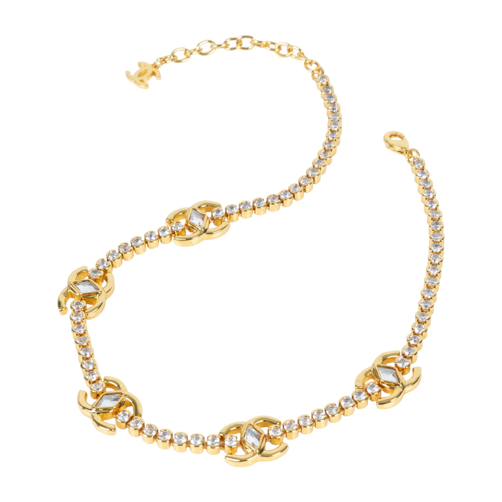 香奈兒 CHANEL CC LOGO 水鑽 項鍊 鎖骨鍊 B23/A 金色水鑽項鍊 原廠盒子/內襯