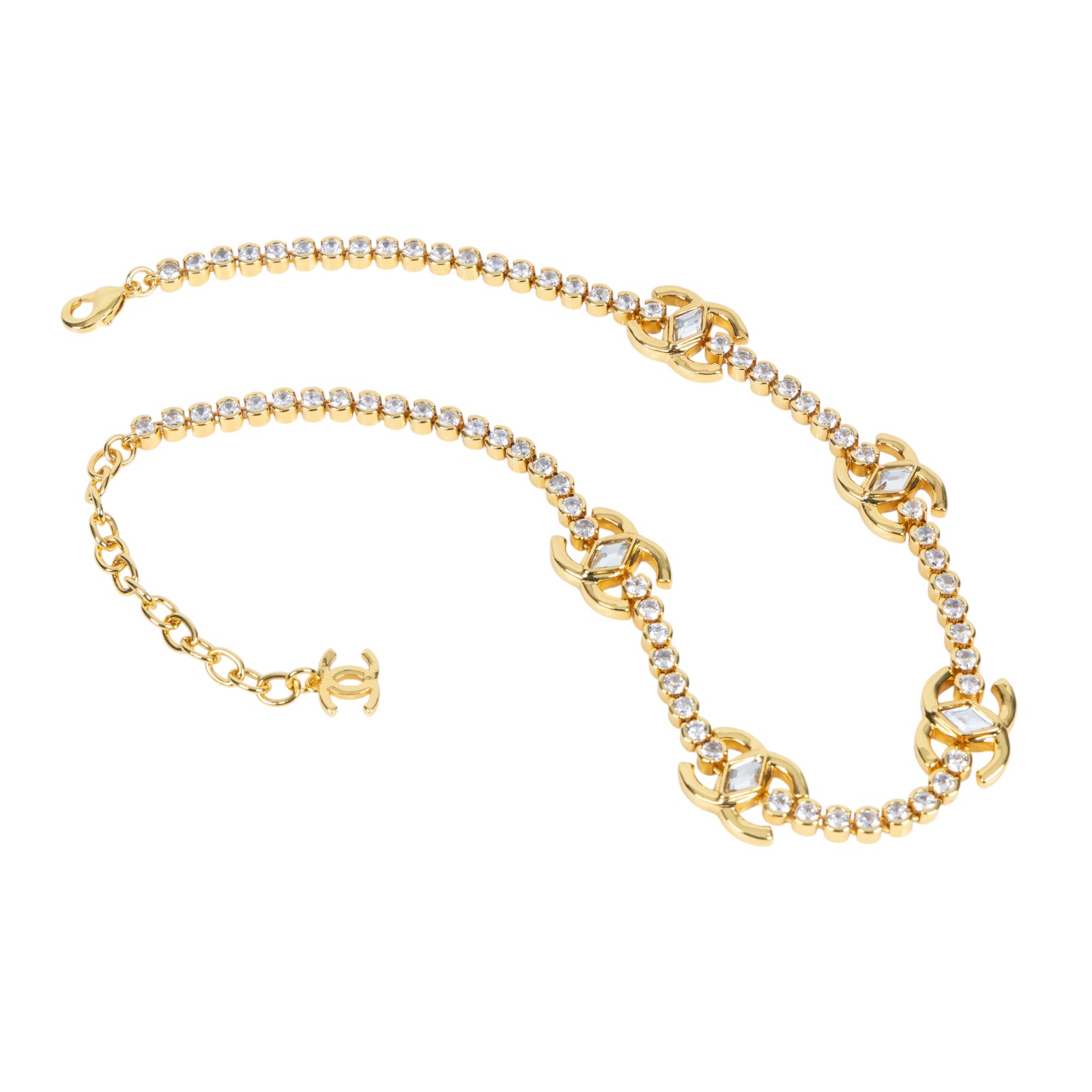 香奈兒 CHANEL CC LOGO 水鑽 項鍊 鎖骨鍊 B23/A 金色水鑽項鍊 原廠盒子/內襯