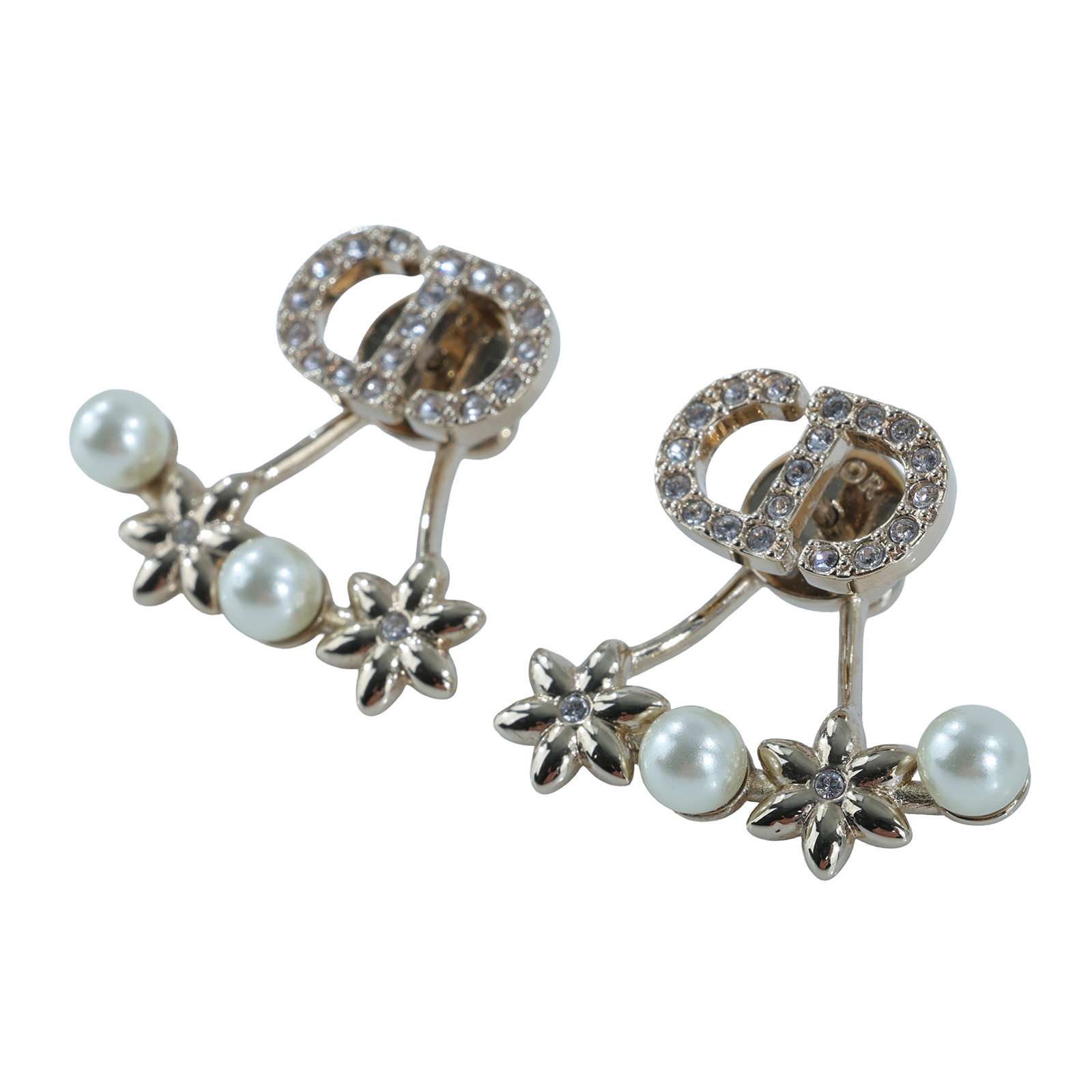 迪奧 CHRISTIAN DIOR Petit CD Daisy 耳釘 E4380WOMCY_D03S 金色水鑽CD耳環 原廠盒子/防塵袋