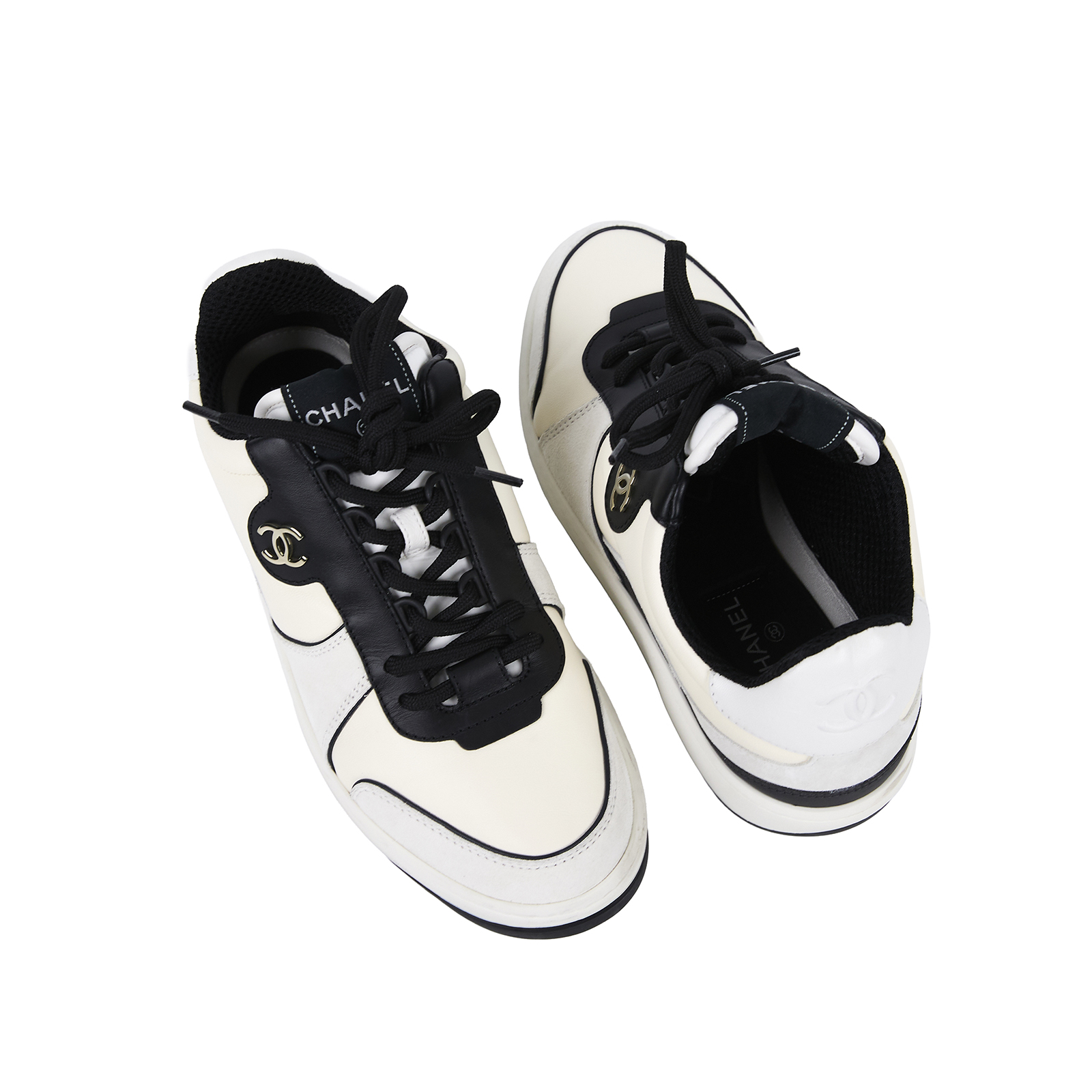 香奈兒 CHANEL CC LOGO 球鞋 運動鞋 G45212_38 象牙色/黑色皮革配絨面運動鞋 無附屬品