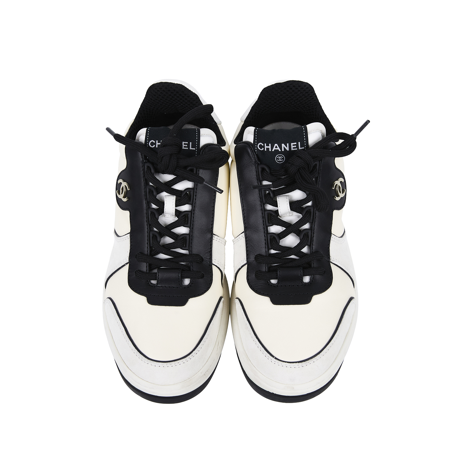 香奈兒 CHANEL CC LOGO 球鞋 運動鞋 G45212_38 象牙色/黑色皮革配絨面運動鞋 無附屬品