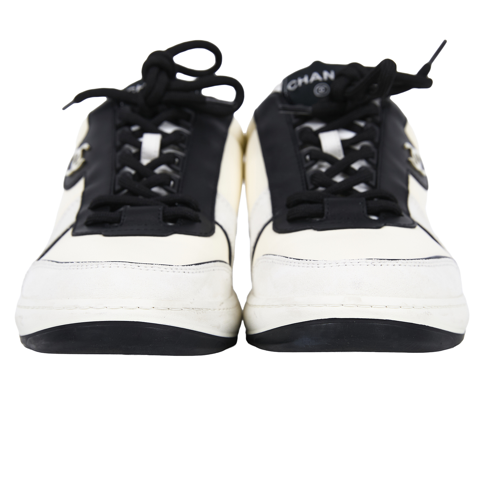 香奈兒 CHANEL CC LOGO 球鞋 運動鞋 G45212_38 象牙色/黑色皮革配絨面運動鞋 無附屬品