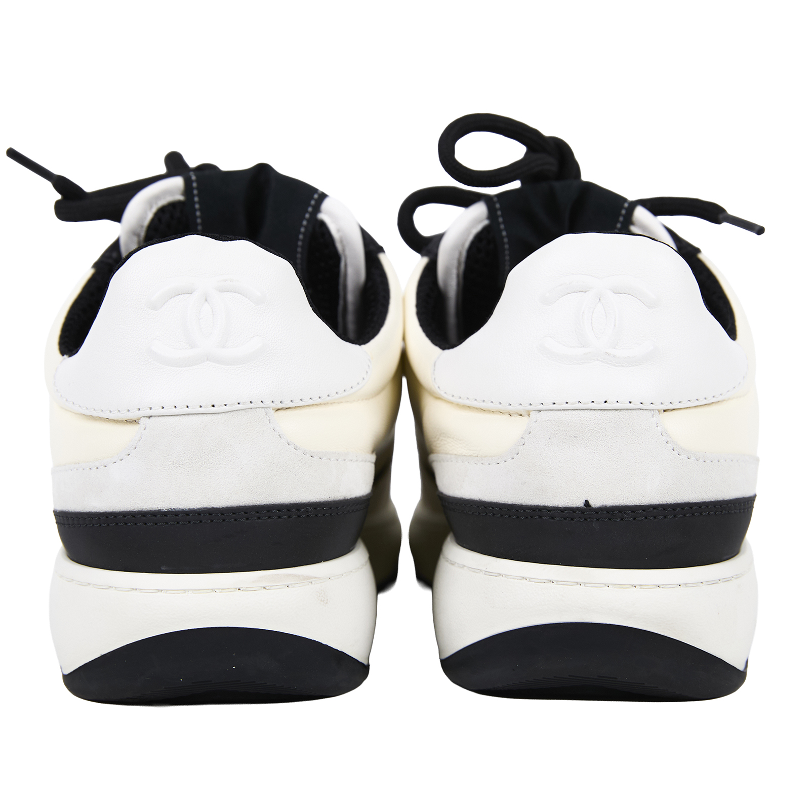 香奈兒 CHANEL CC LOGO 球鞋 運動鞋 G45212_38 象牙色/黑色皮革配絨面運動鞋 無附屬品