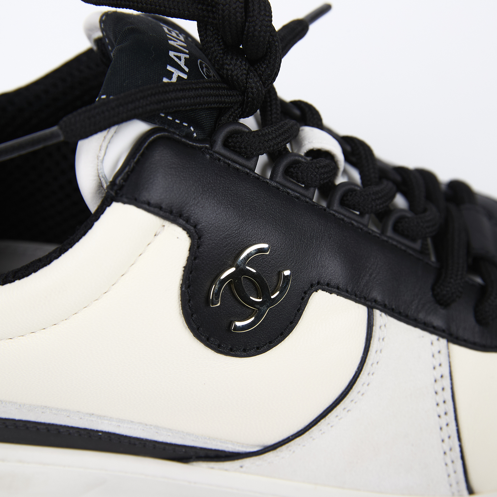 香奈兒 CHANEL CC LOGO 球鞋 運動鞋 G45212_38 象牙色/黑色皮革配絨面運動鞋 無附屬品