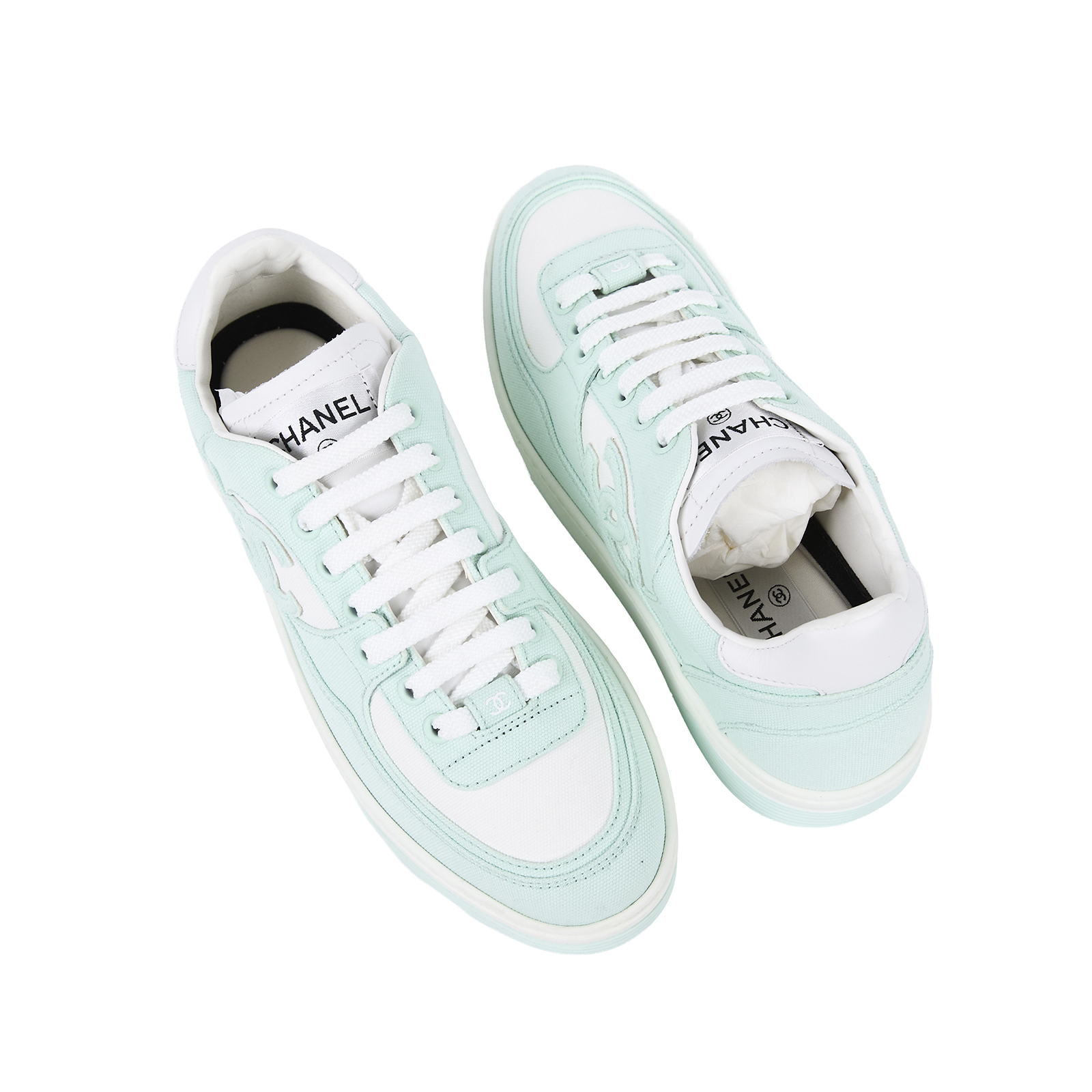 香奈兒 CHANEL CC LOGO 球鞋 運動鞋 G45352_385 綠帆布運動鞋 無附屬品