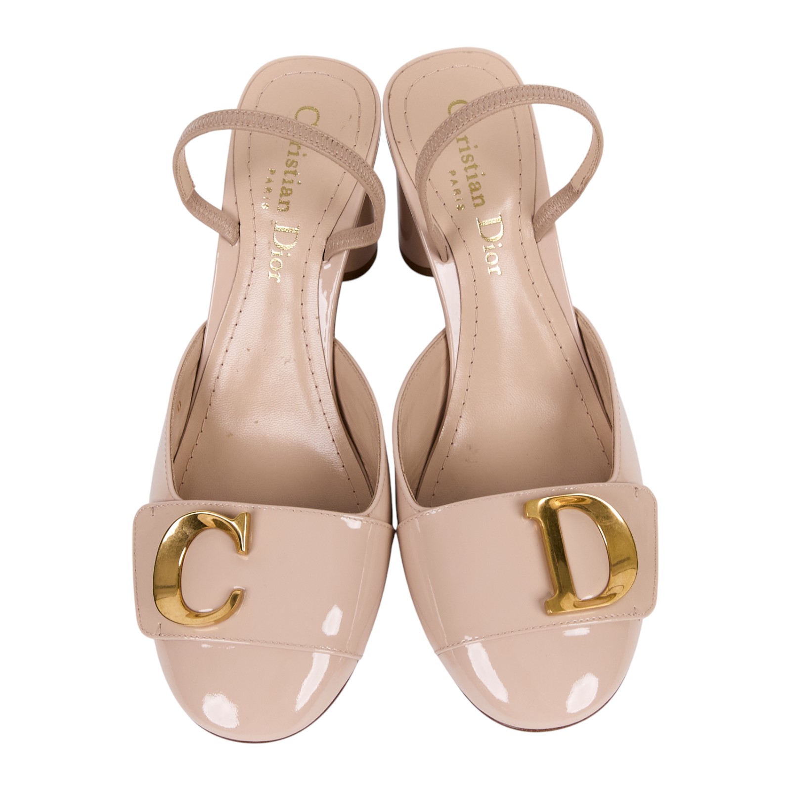 迪奧 CHRISTIAN DIOR Cest Dior 後繫帶高跟鞋 KCV073VNI_36 粉色漆皮跟鞋 原廠盒子/防塵袋