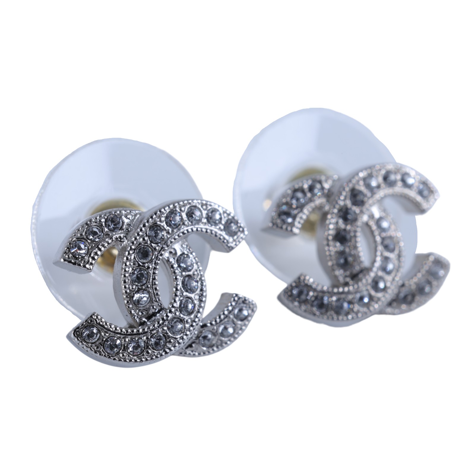 香奈兒 CHANEL CC LOGO 耳環 耳釘 F22/V 銀色水鑽LOGO耳環 無附屬品