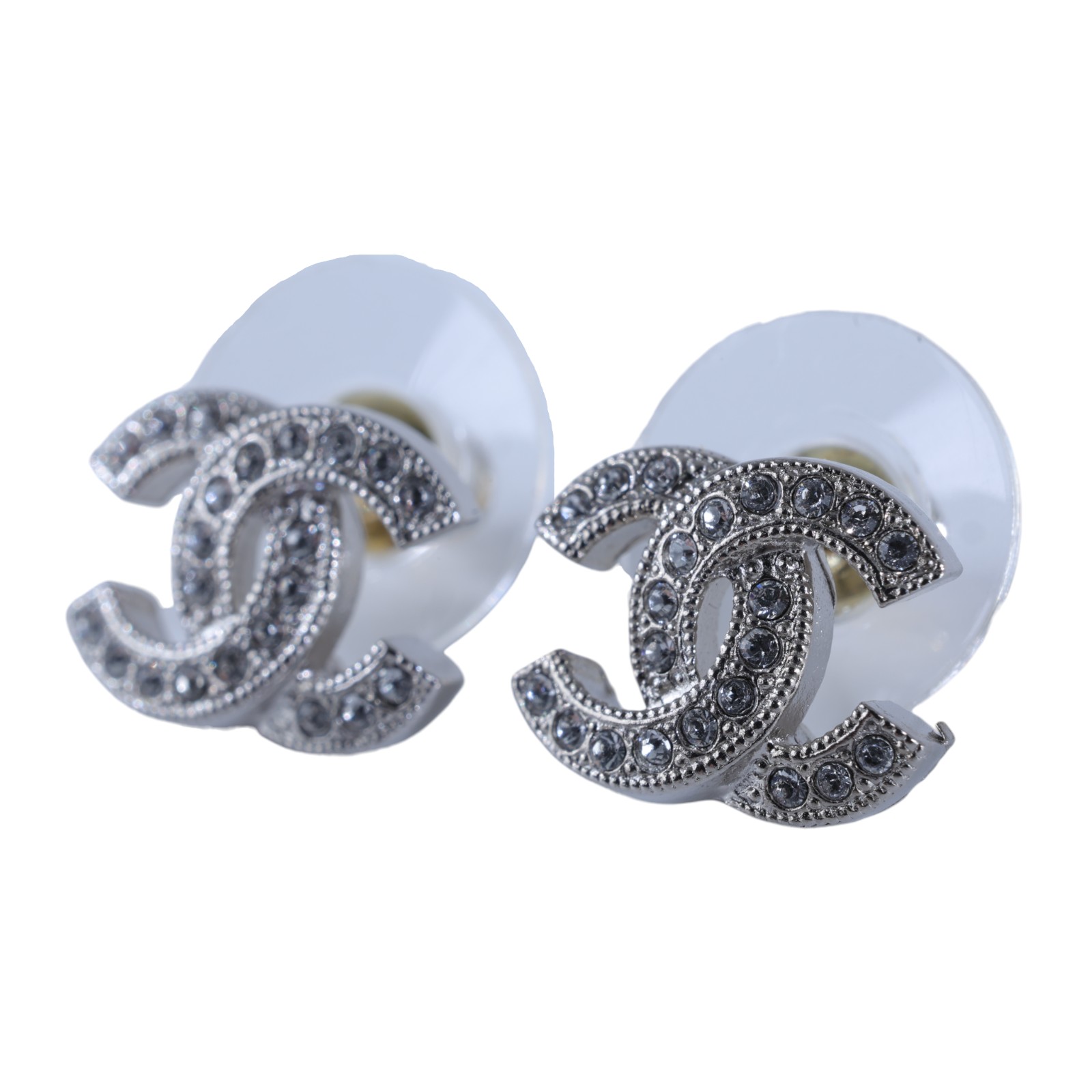 香奈兒 CHANEL CC LOGO 耳環 耳釘 F22/V 銀色水鑽LOGO耳環 無附屬品