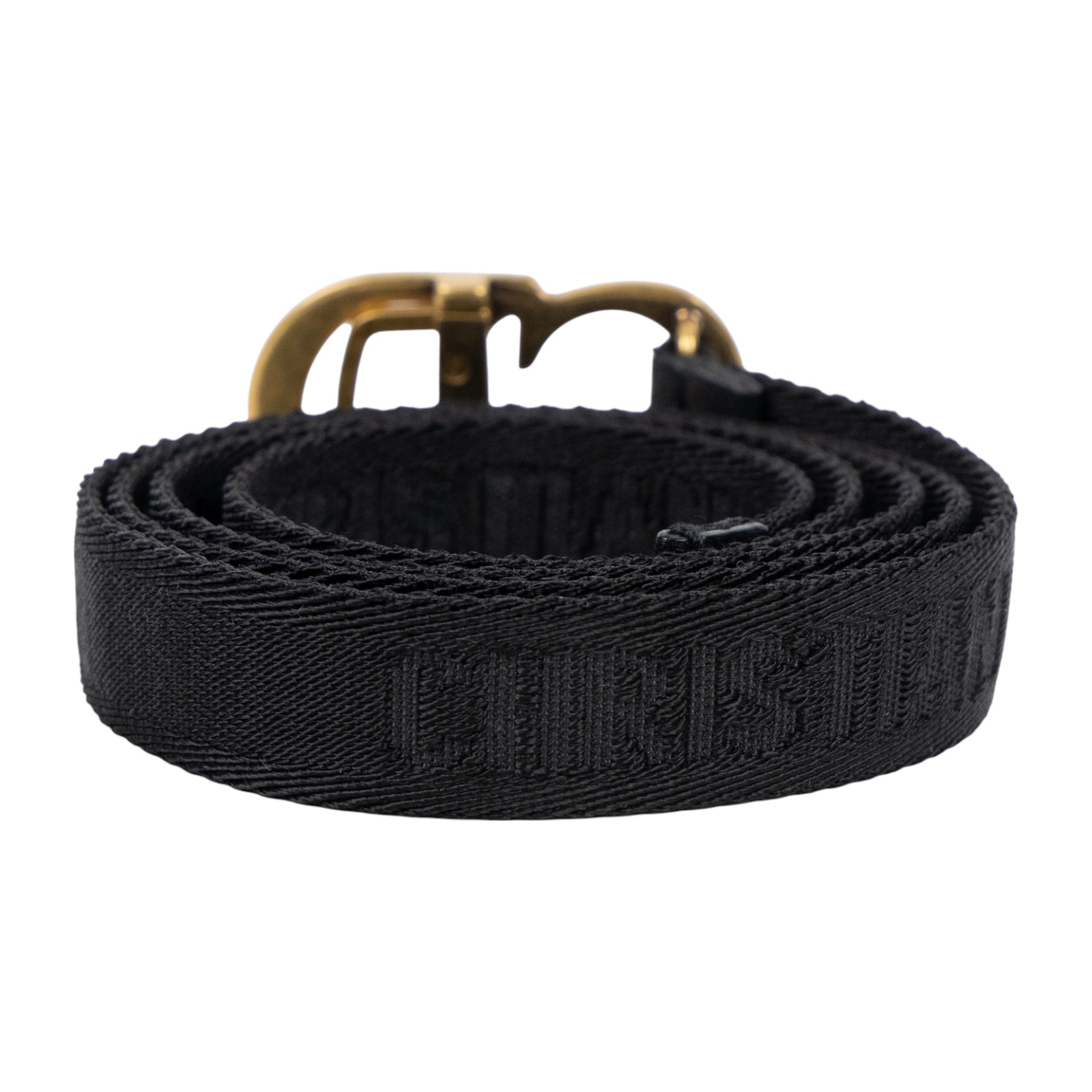 迪奧 CHRISTIAN DIOR CD Saddle 腰帶 0WBM11BLTA 黑織布復古金CD皮帶 原廠盒子/防塵袋