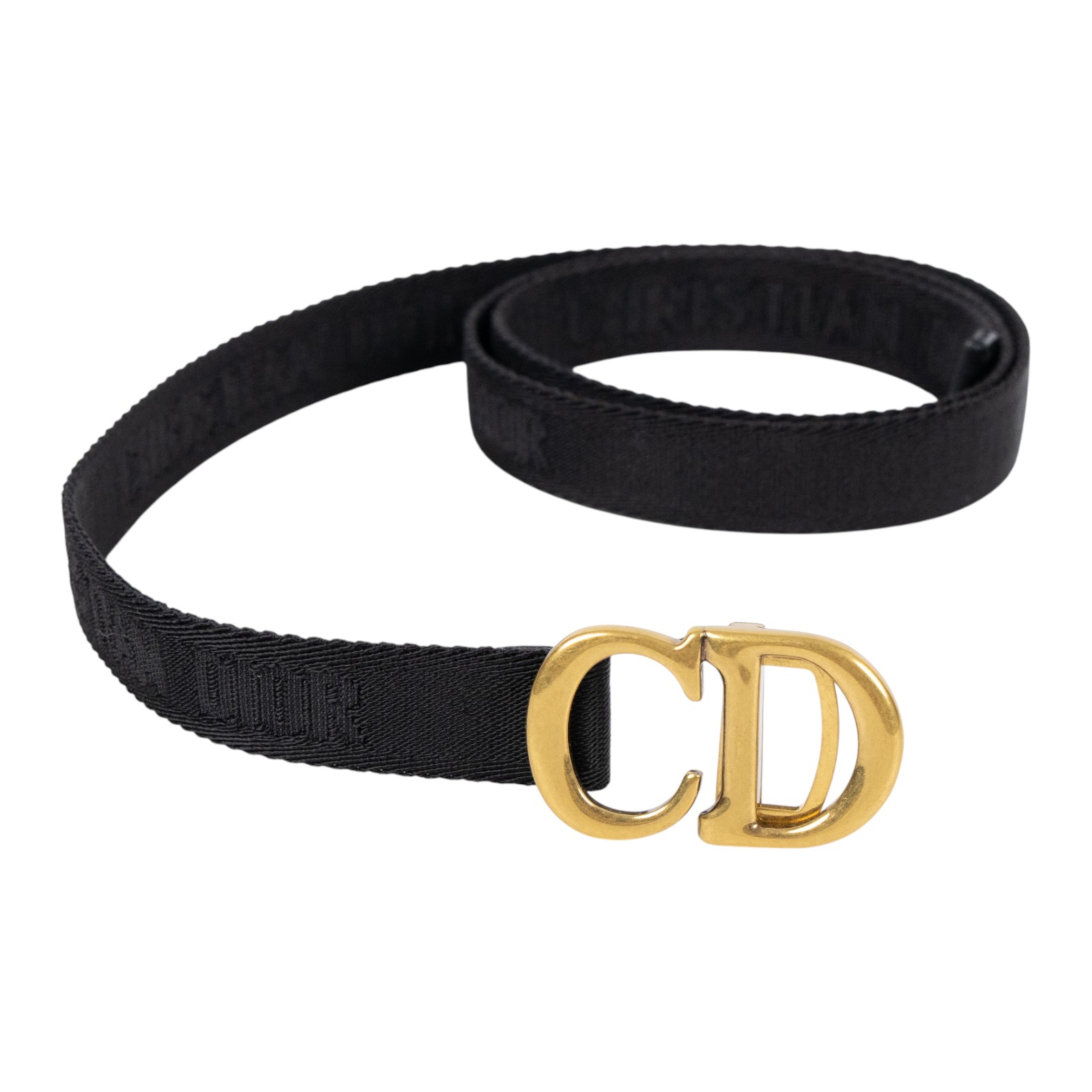 迪奧 CHRISTIAN DIOR CD Saddle 腰帶 0WBM11BLTA 黑織布復古金CD皮帶 原廠盒子/防塵袋