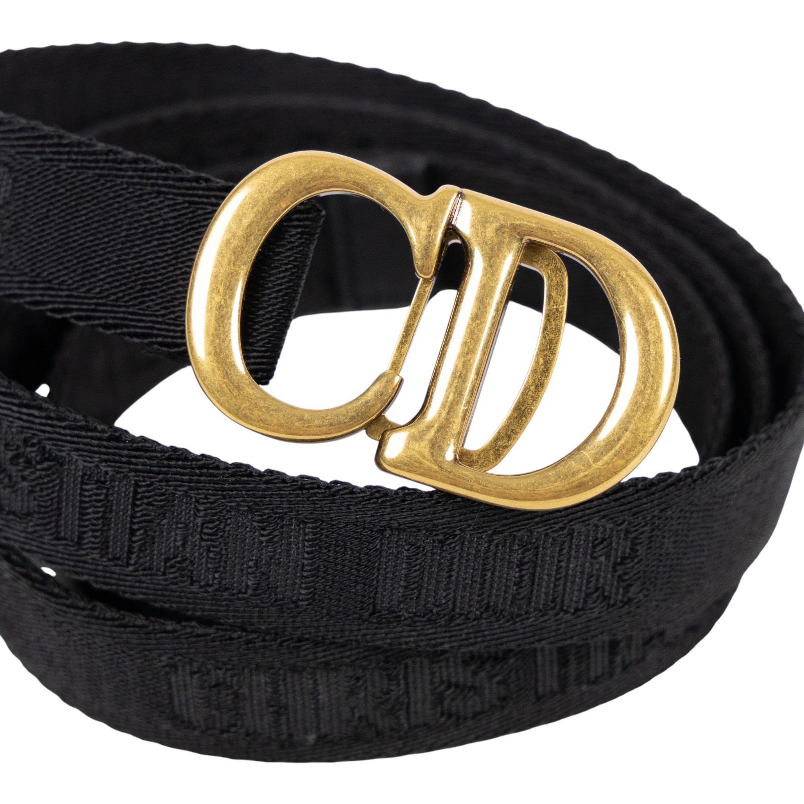 迪奧 CHRISTIAN DIOR CD Saddle 腰帶 0WBM11BLTA 黑織布復古金CD皮帶 原廠盒子/防塵袋