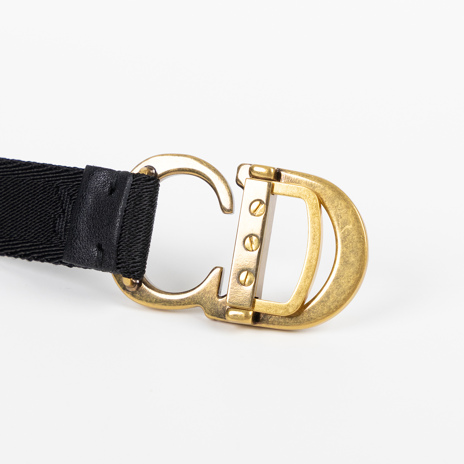 迪奧 CHRISTIAN DIOR CD Saddle 腰帶 0WBM11BLTA 黑織布復古金CD皮帶 原廠盒子/防塵袋