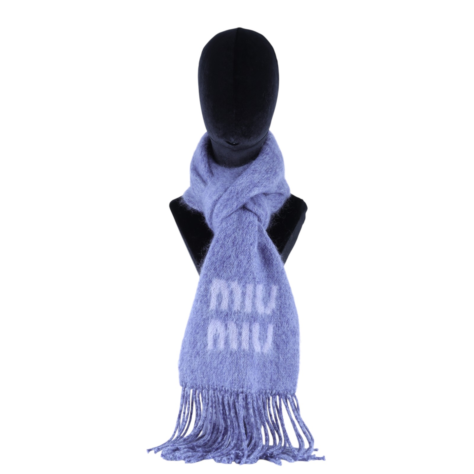 繆繆 MIU MIU 羊毛 混馬海毛 圍巾 5FS062_2CQD 灰紫圍巾 防塵袋