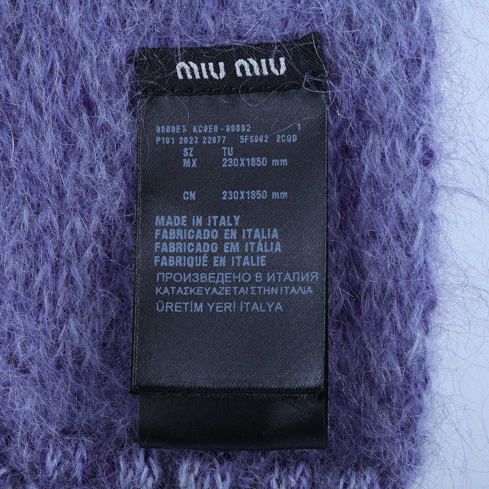 繆繆 MIU MIU 羊毛 混馬海毛 圍巾 5FS062_2CQD 灰紫圍巾 防塵袋