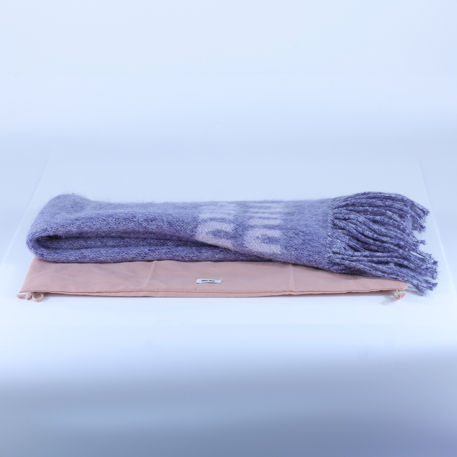 繆繆 MIU MIU 羊毛 混馬海毛 圍巾 5FS062_2CQD 灰紫圍巾 防塵袋