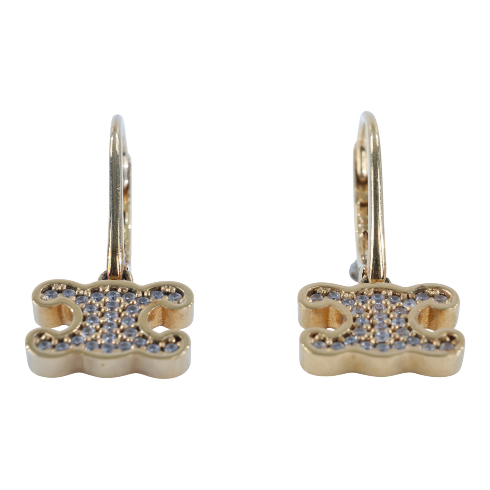 思琳 CELINE 飾面黃銅 水晶 萊茵石 耳釘 460GC6BZI 金LOGO水鑽耳環 原廠盒子/防塵袋