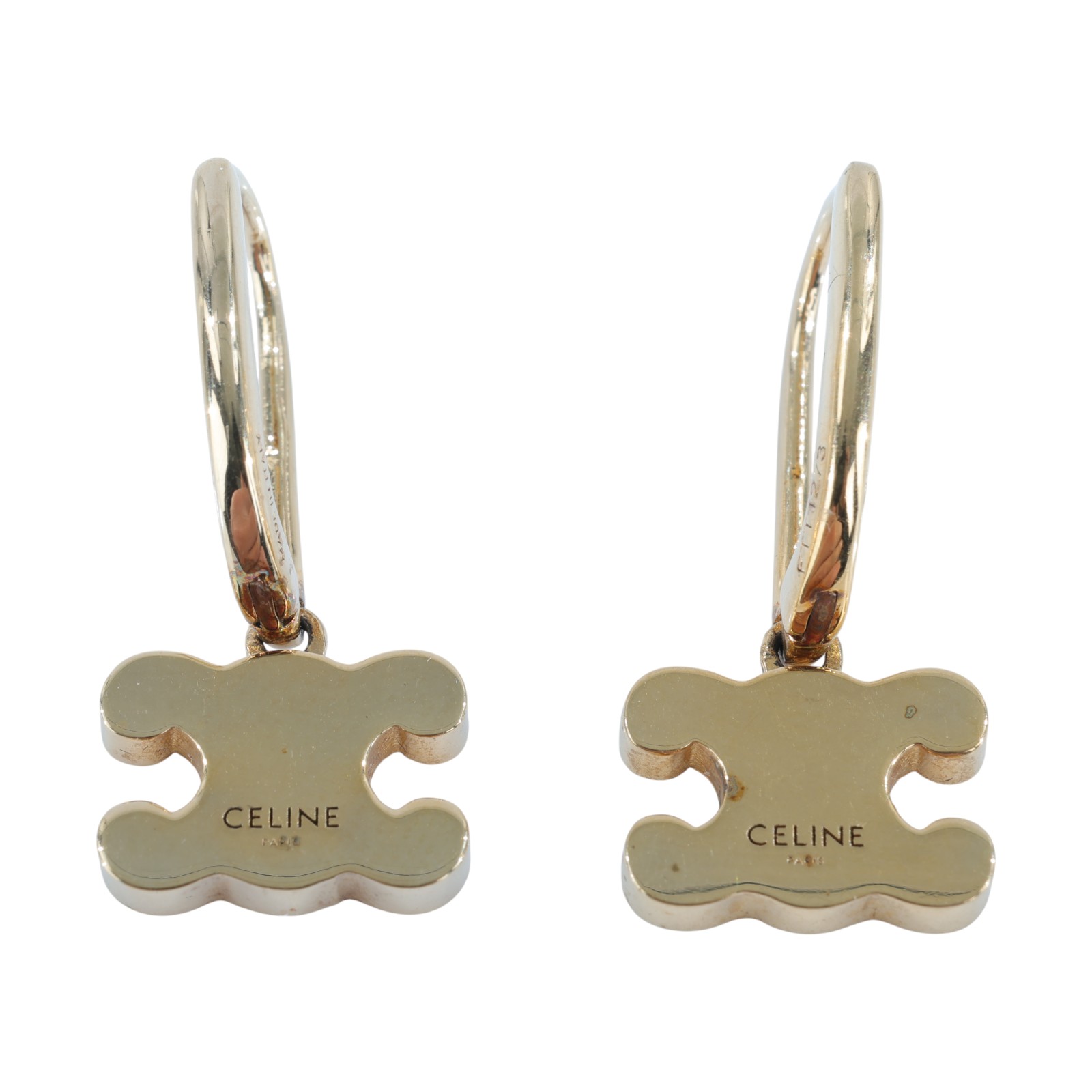 思琳 CELINE 飾面黃銅 水晶 萊茵石 耳釘 460GC6BZI 金LOGO水鑽耳環 原廠盒子/防塵袋