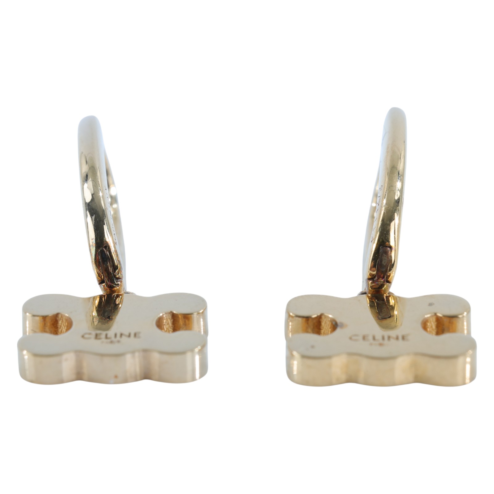思琳 CELINE 飾面黃銅 水晶 萊茵石 耳釘 460GC6BZI 金LOGO水鑽耳環 原廠盒子/防塵袋