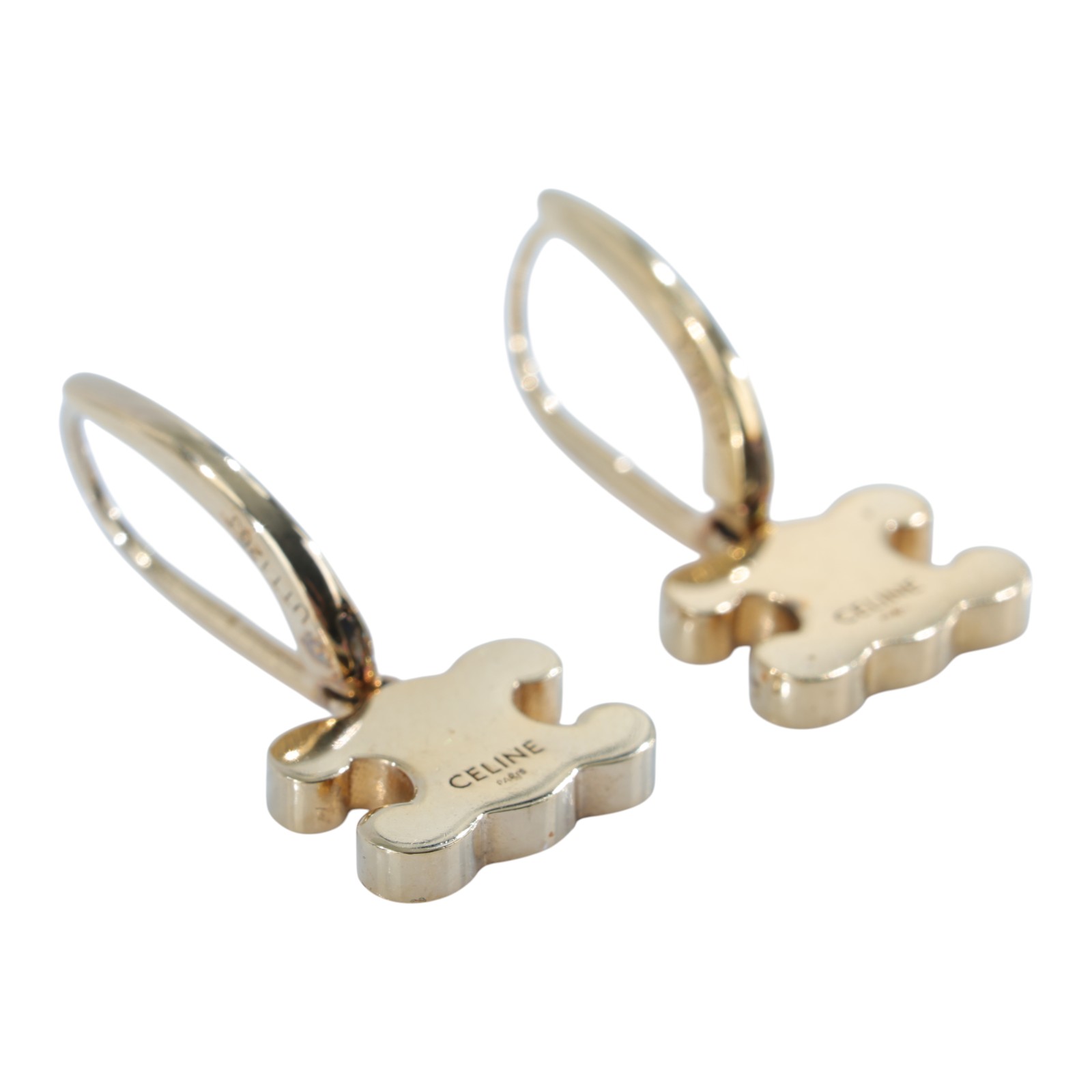 思琳 CELINE 飾面黃銅 水晶 萊茵石 耳釘 460GC6BZI 金LOGO水鑽耳環 原廠盒子/防塵袋