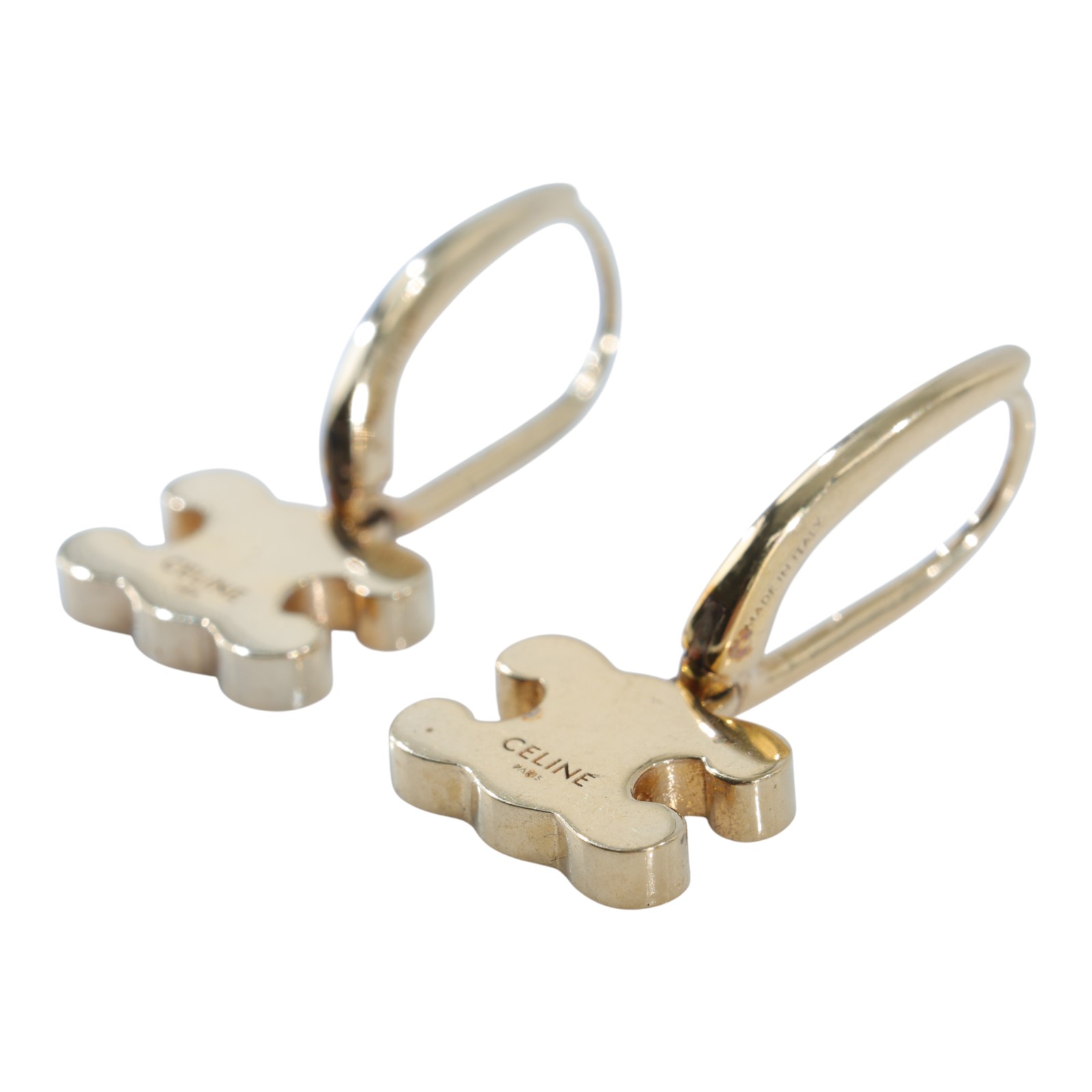 思琳 CELINE 飾面黃銅 水晶 萊茵石 耳釘 460GC6BZI 金LOGO水鑽耳環 原廠盒子/防塵袋