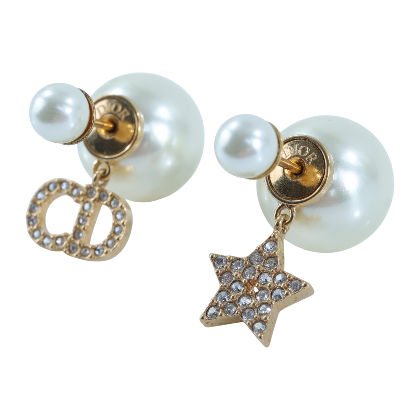 迪奧 CHRISTIAN DIOR Tribales 耳釘 E1038TRICY 金色珍珠LOGO耳環 原廠盒子