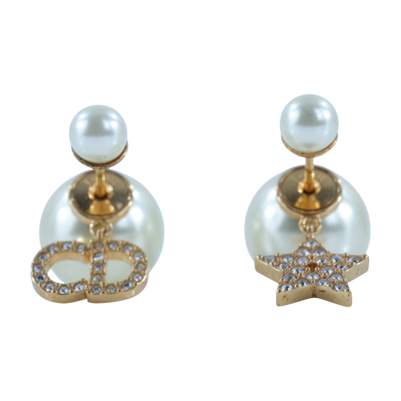 迪奧 CHRISTIAN DIOR Tribales 耳釘 E1038TRICY 金色珍珠LOGO耳環 原廠盒子