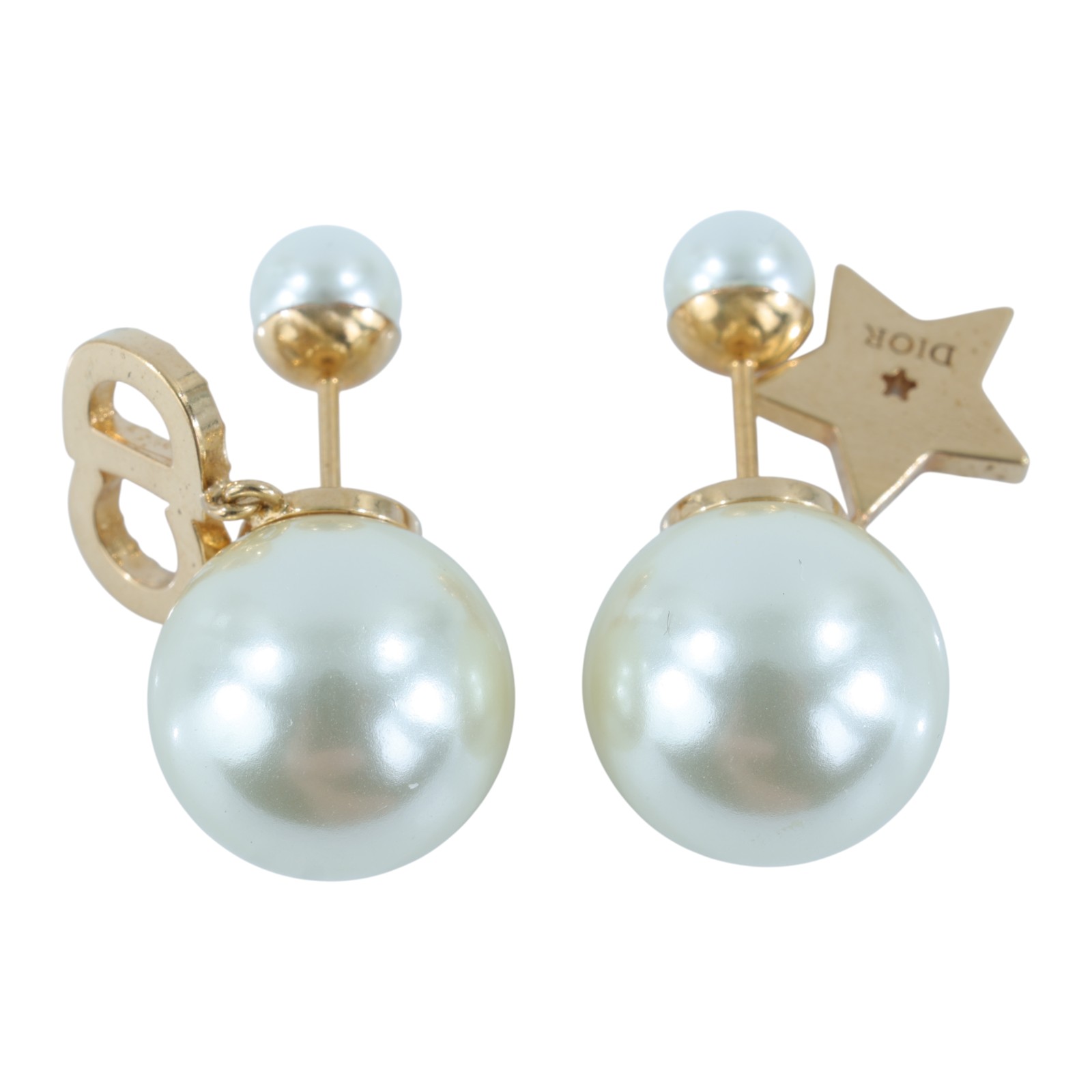 迪奧 CHRISTIAN DIOR Tribales 耳釘 E1038TRICY 金色珍珠LOGO耳環 原廠盒子