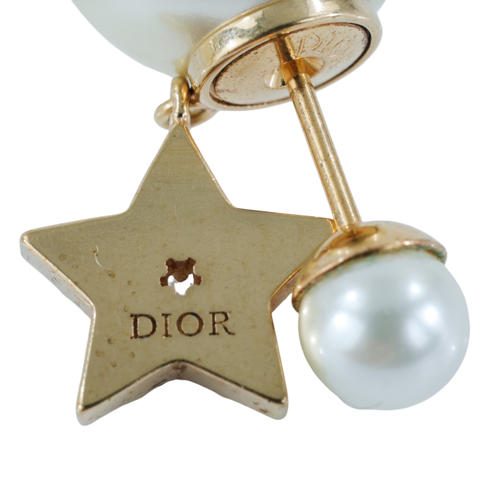 迪奧 CHRISTIAN DIOR Tribales 耳釘 E1038TRICY 金色珍珠LOGO耳環 原廠盒子