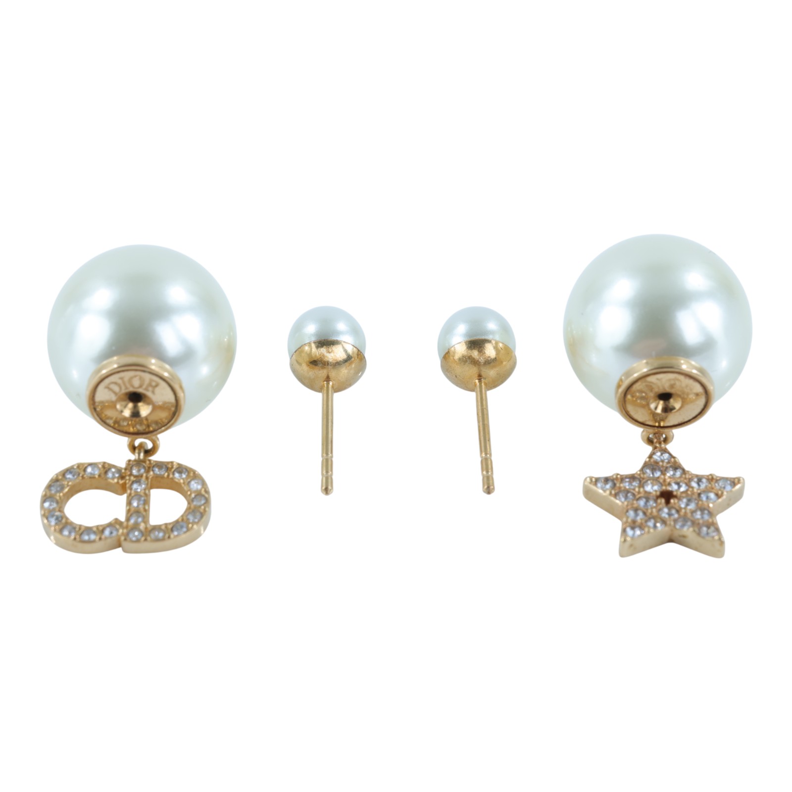 迪奧 CHRISTIAN DIOR Tribales 耳釘 E1038TRICY 金色珍珠LOGO耳環 原廠盒子