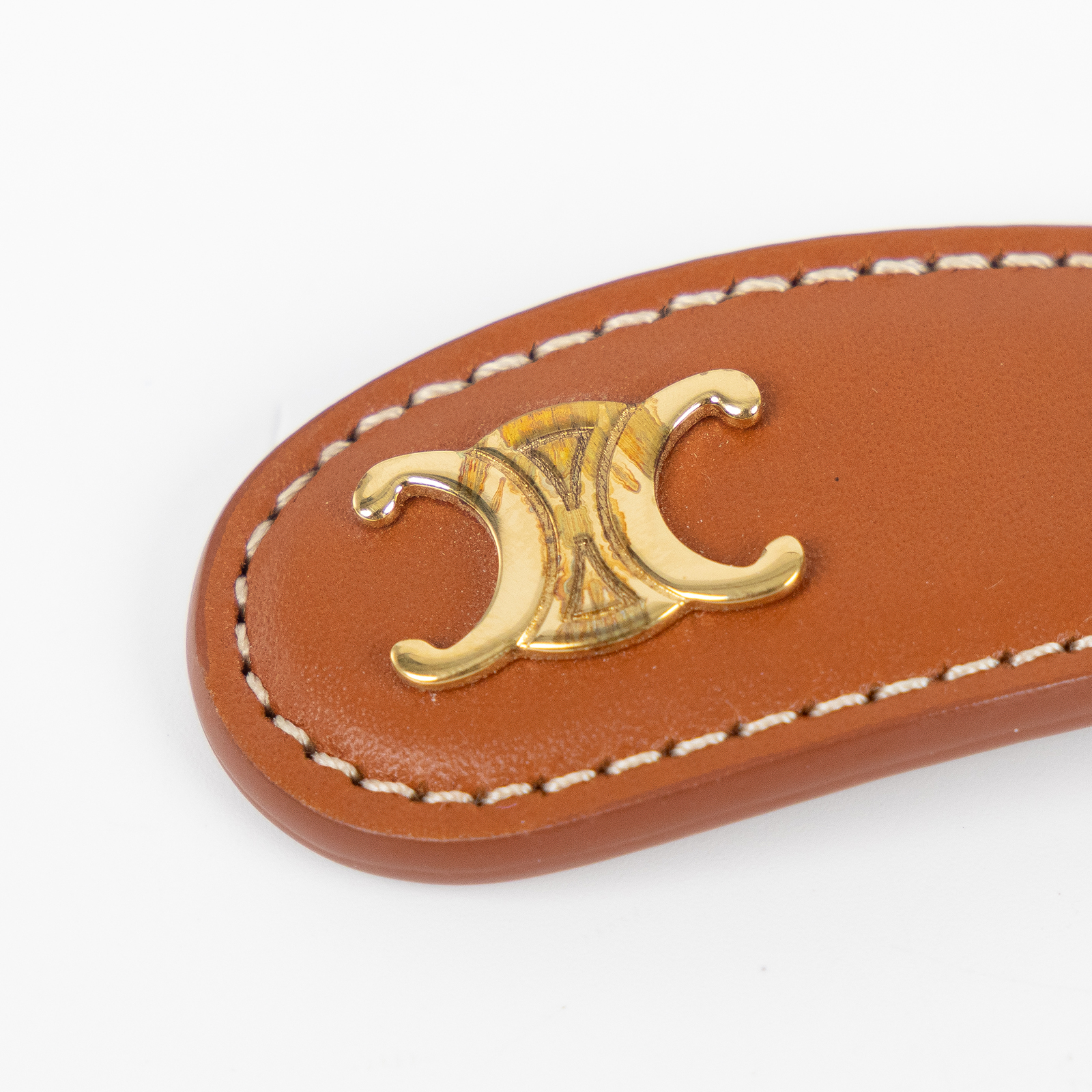 思琳 CELINE 飾面髮夾 460TD3BCS 金色LOGO皮髮夾 原廠盒子/防塵袋