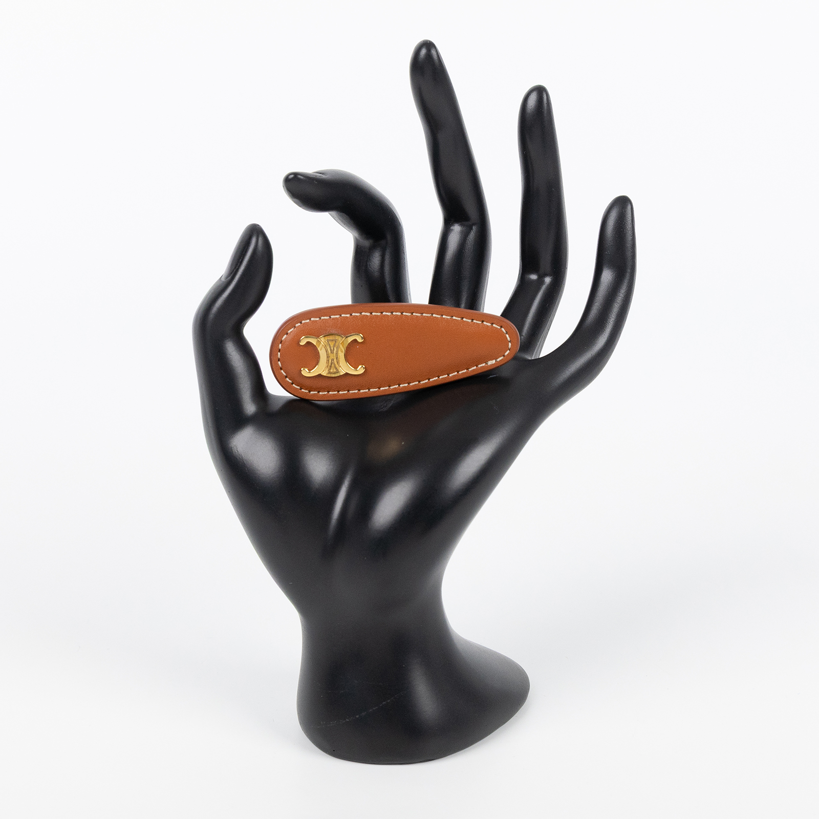 思琳 CELINE 飾面髮夾 460TD3BCS 金色LOGO皮髮夾 原廠盒子/防塵袋