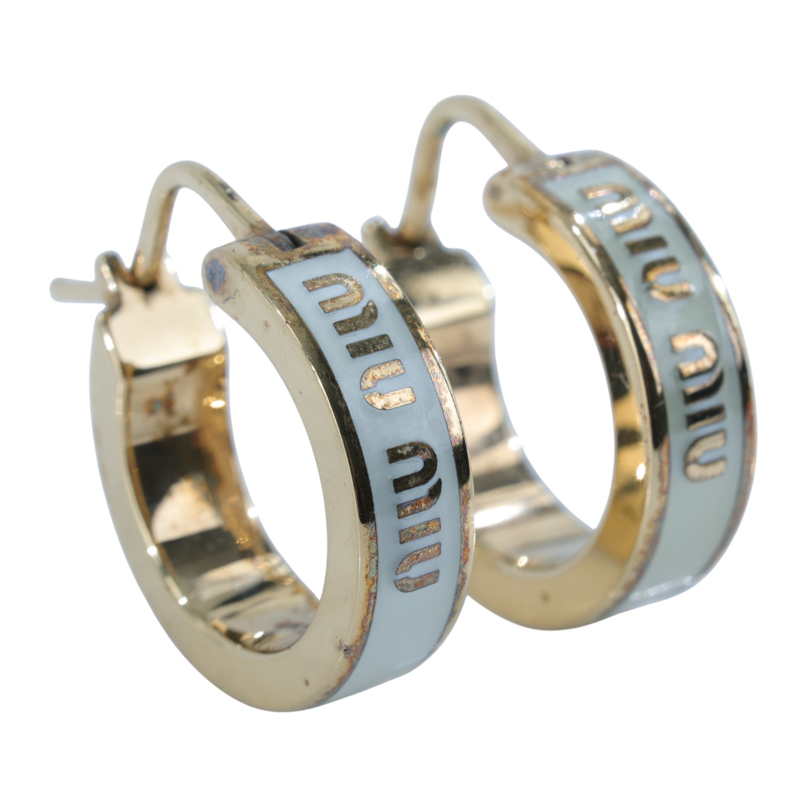 繆繆 MIU MIU 搪瓷 金屬 耳環 5IO103_2F6T 白金LOGO耳環 原廠盒子/保卡