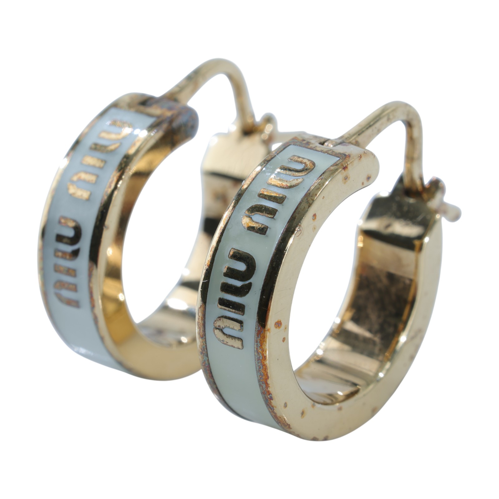 繆繆 MIU MIU 搪瓷 金屬 耳環 5IO103_2F6T 白金LOGO耳環 原廠盒子/保卡