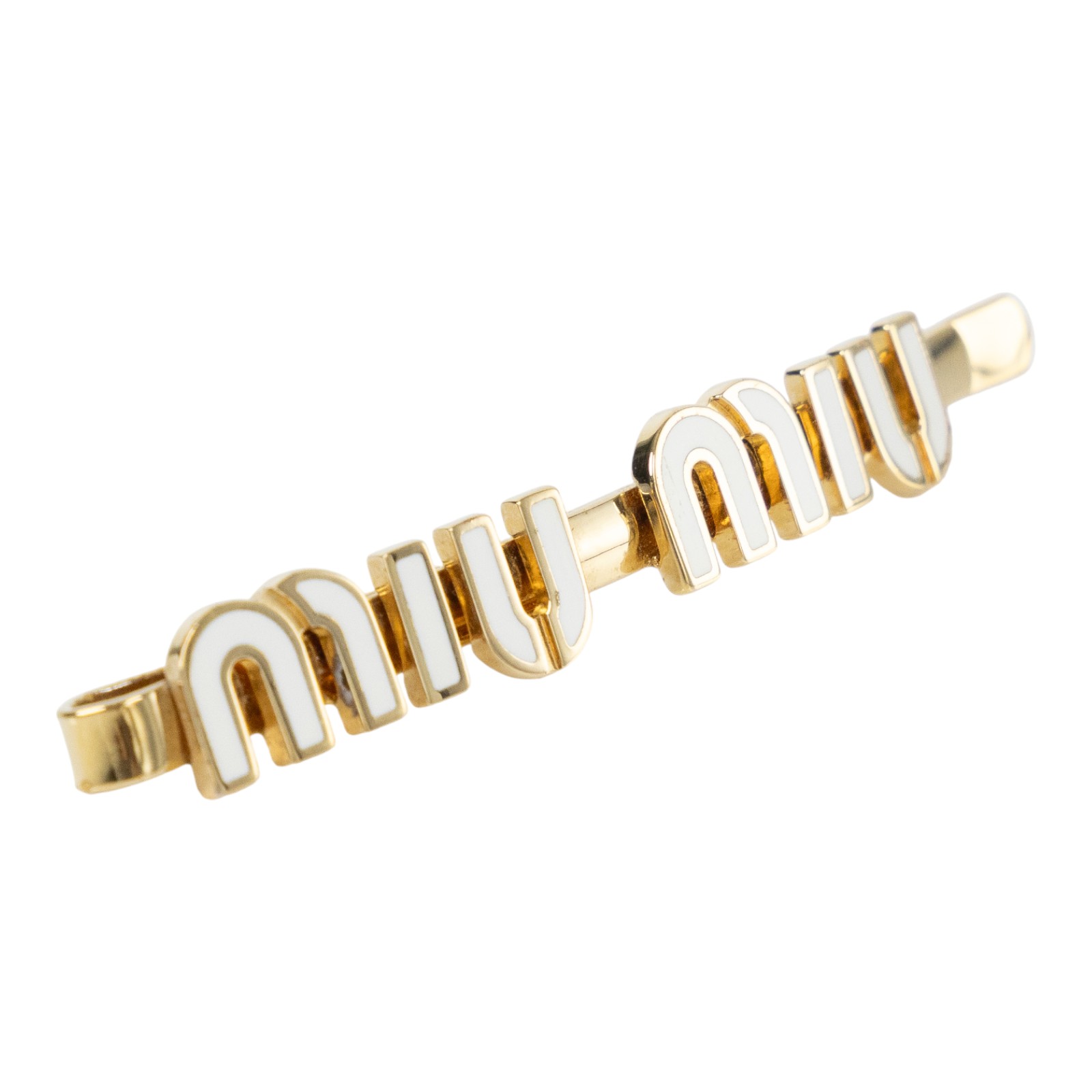 繆繆 MIU MIU 搪瓷 金屬 髮夾 5IF114_2F72 白金LOGO髮夾 原廠盒子/防塵袋