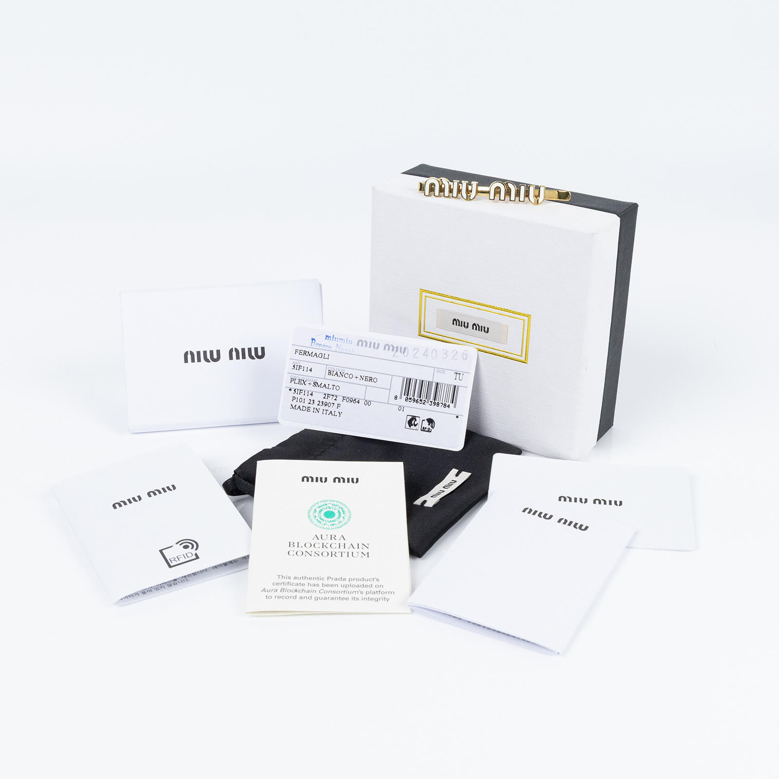 繆繆 MIU MIU 搪瓷 金屬 髮夾 5IF114_2F72 白金LOGO髮夾 原廠盒子/防塵袋