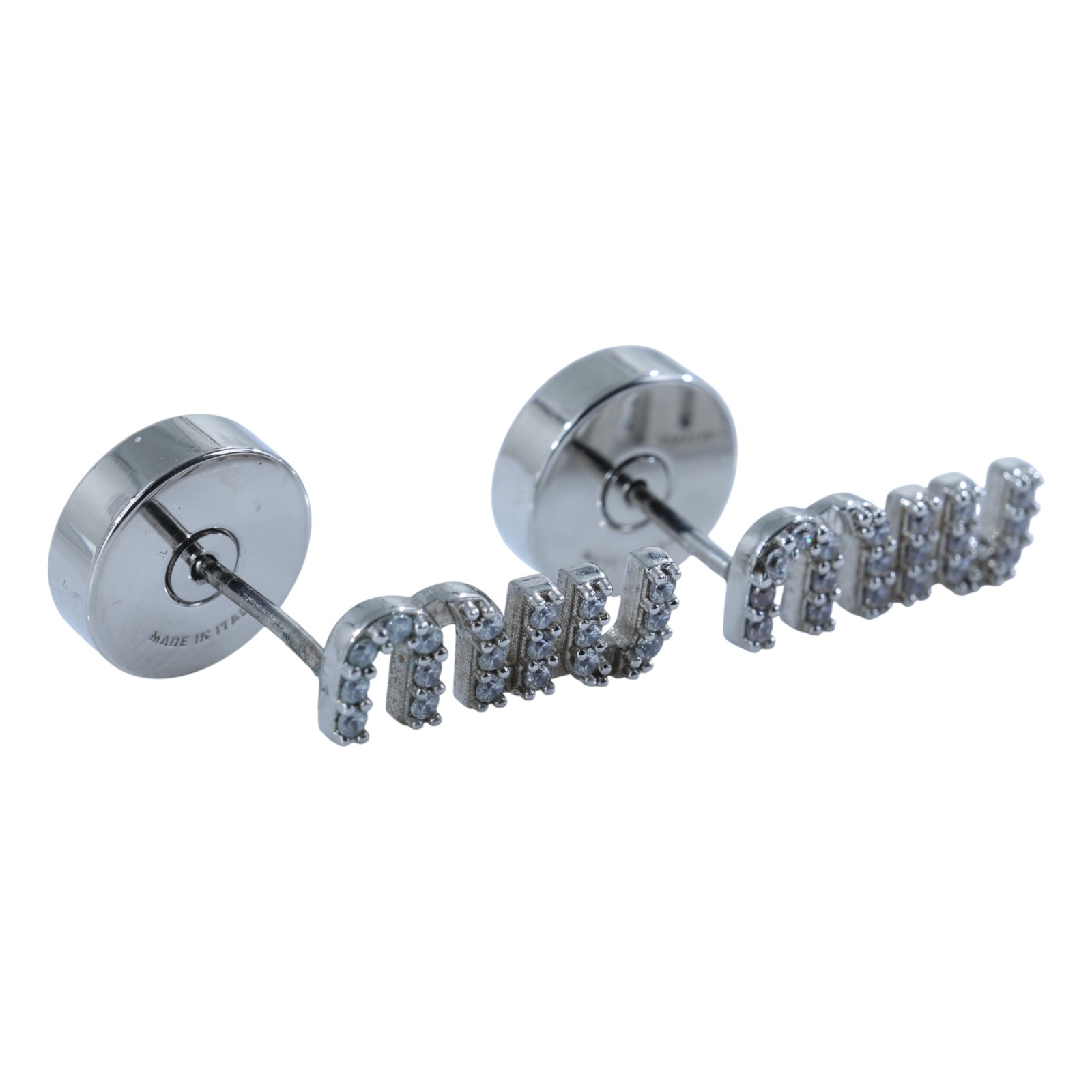 繆繆 MIU MIU 方形 耳釘 5JO912_2F6T 銀水鑽LOGO耳環 原廠盒子/防塵袋/保卡