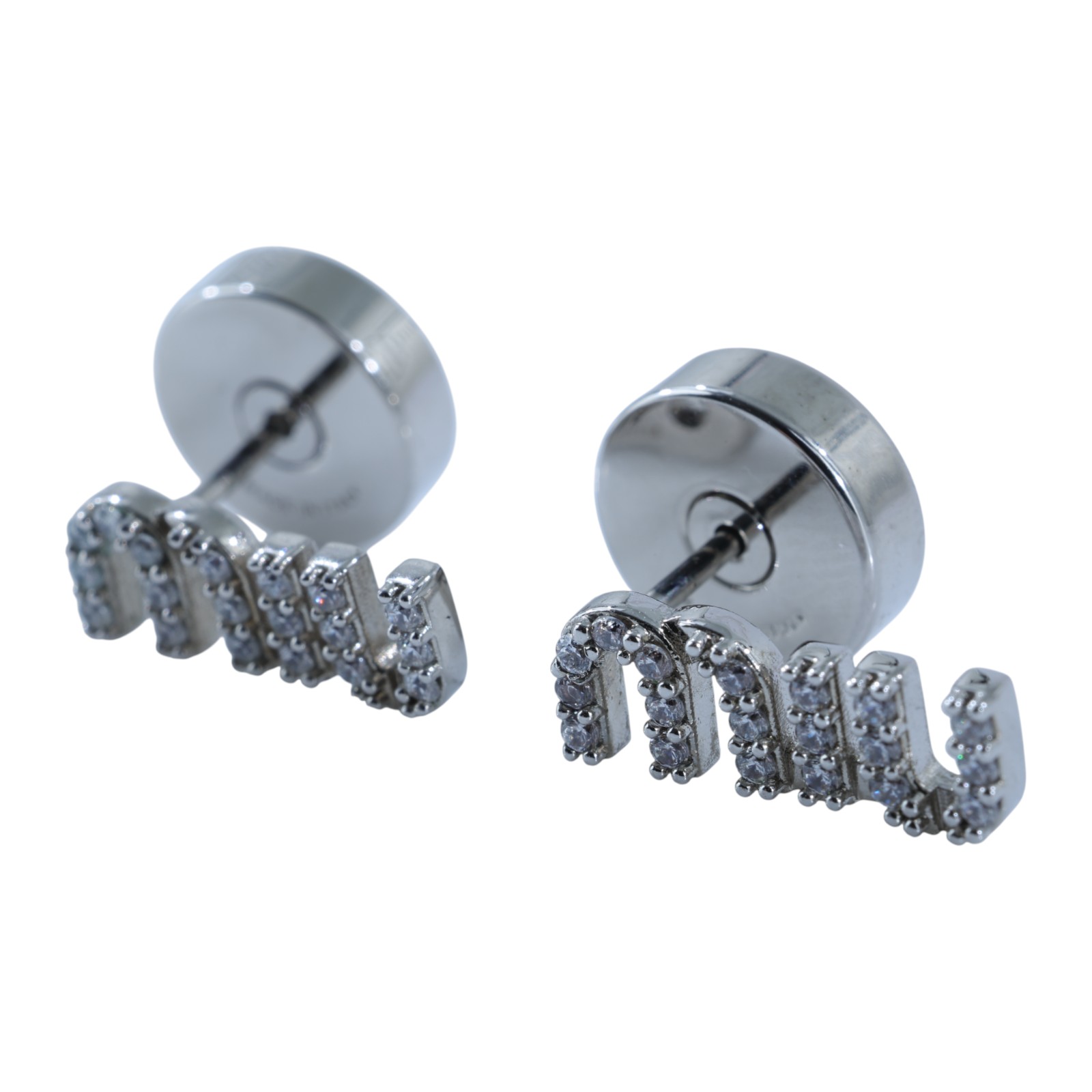 繆繆 MIU MIU 方形 耳釘 5JO912_2F6T 銀水鑽LOGO耳環 原廠盒子/防塵袋/保卡