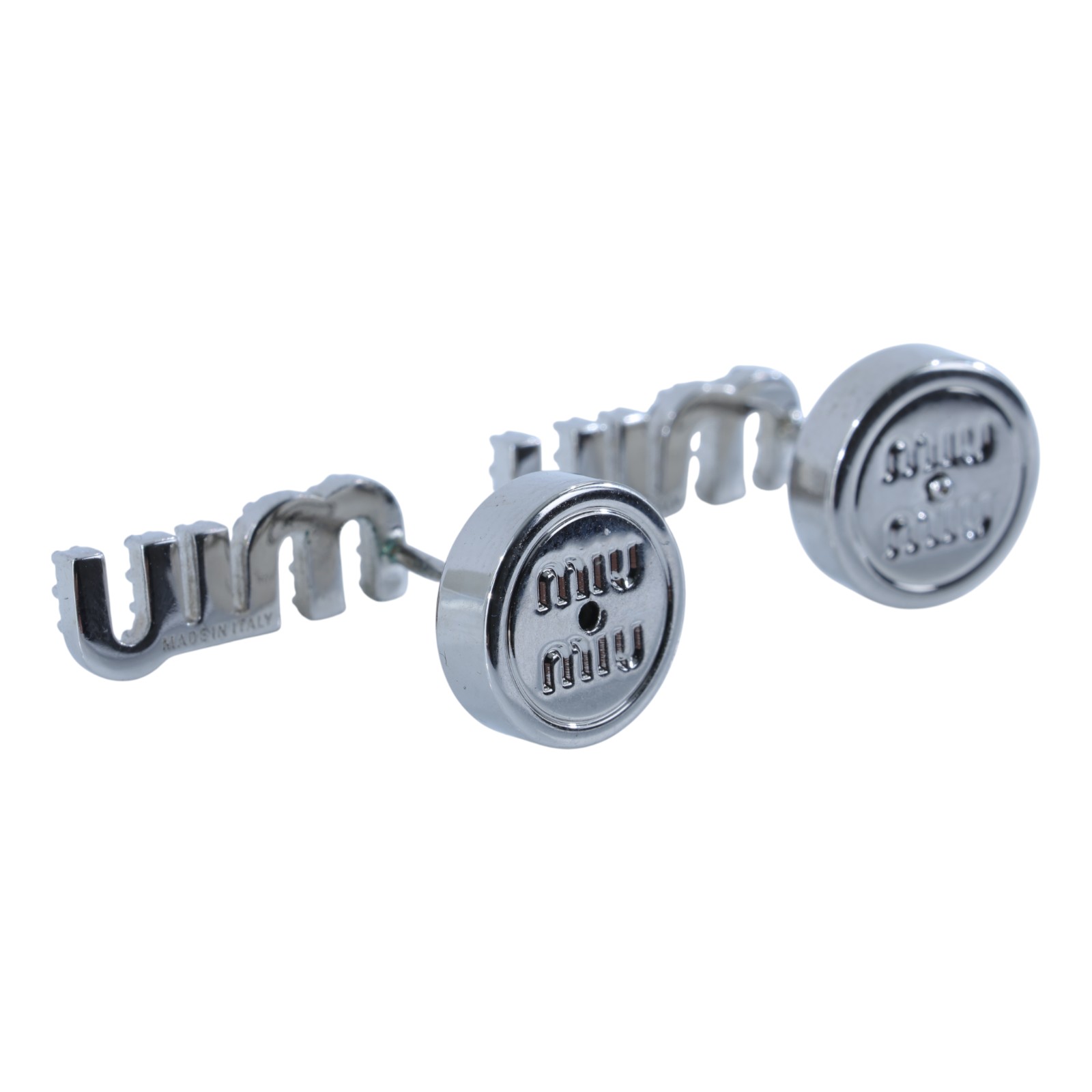 繆繆 MIU MIU 方形 耳釘 5JO912_2F6T 銀水鑽LOGO耳環 原廠盒子/防塵袋/保卡